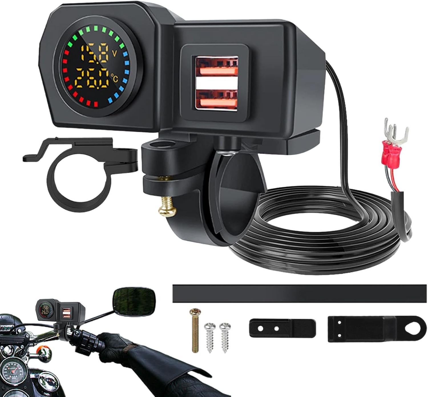 Cargador USB para moto, enchufe de salida de carga rápida, doble motocicleta