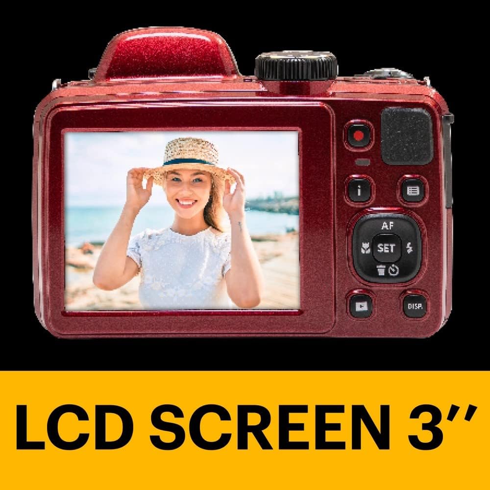 KODAK Pixpro AZ425 20MP Bridge Camera with 42x Optical Zoom + Protective Case + 32GB SD Card - Full HD 1080p Video, 24mm Wide Angle, Stabilizer, 3" LCD Screen - Red - Imagen 4