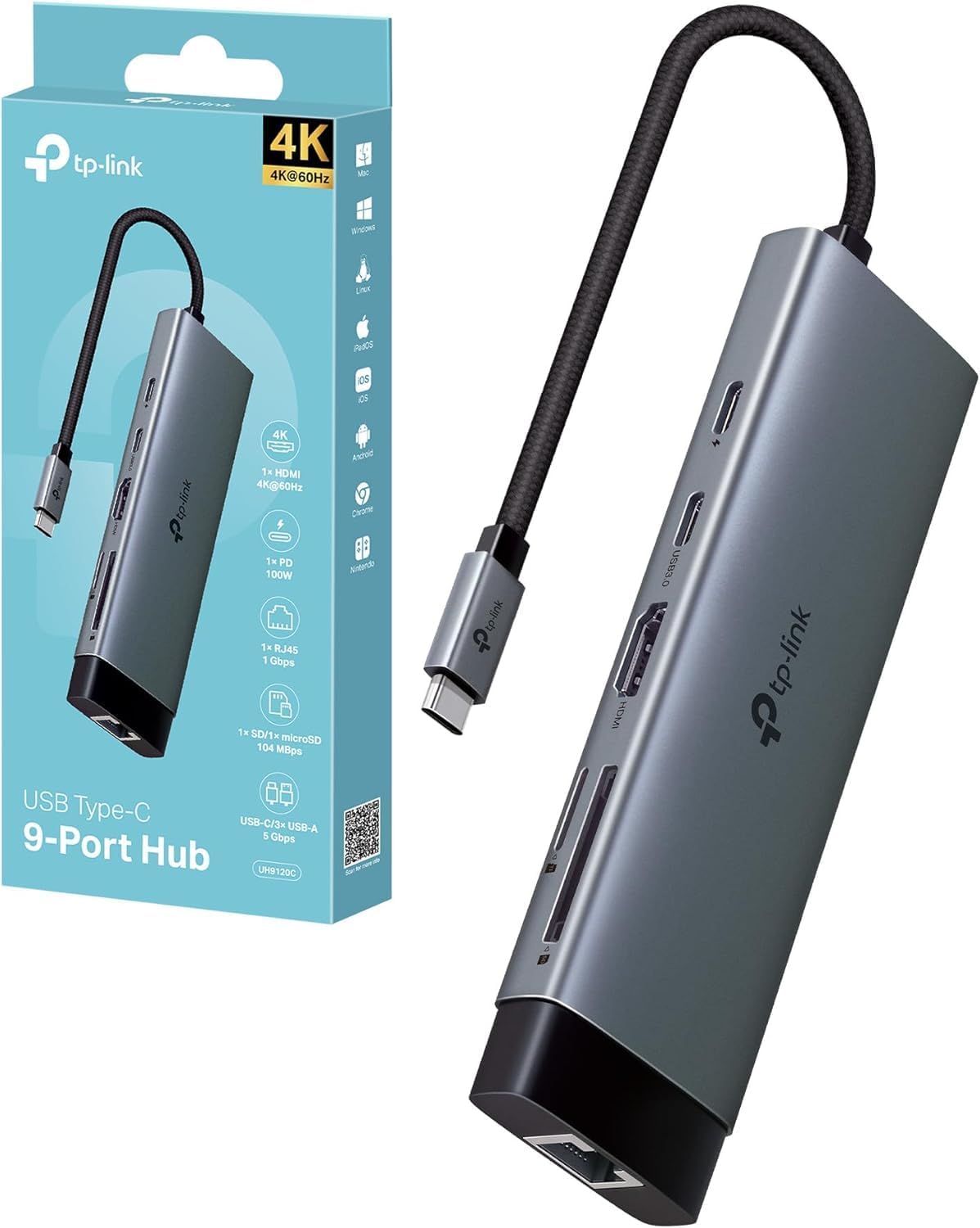 TP-Link UH9120C USB-C Hub, 9 Ports, 5Gbps, Plug & Play, Windows, Mac