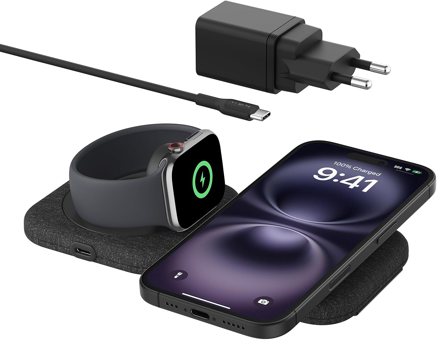 Belkin BoostCharge Pro Magnetic Charger Compatible with MagSafe, 15W Travel 2-in-1 Wireless Charging Dock, Foldable Wireless Charging Station with Qi2, iPhone 16, Apple Watch 10 and AirPods