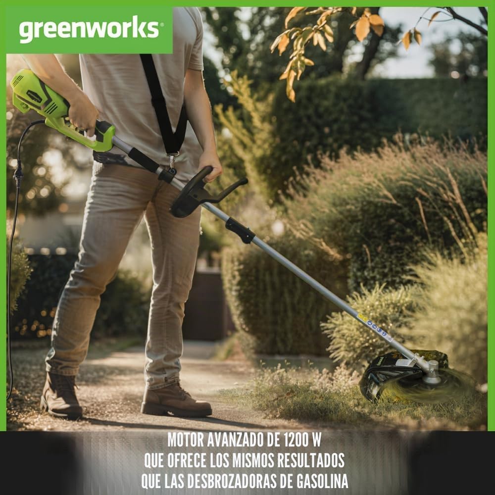 Greenworks Tools Electric Trimmer and Brush Cutter 230V 1200W 40 cm Cutting Width, 2 mm Thread/Blade, Additional Adjustable Handle, Green, Black, Grey, GST1246 - Imagen 3