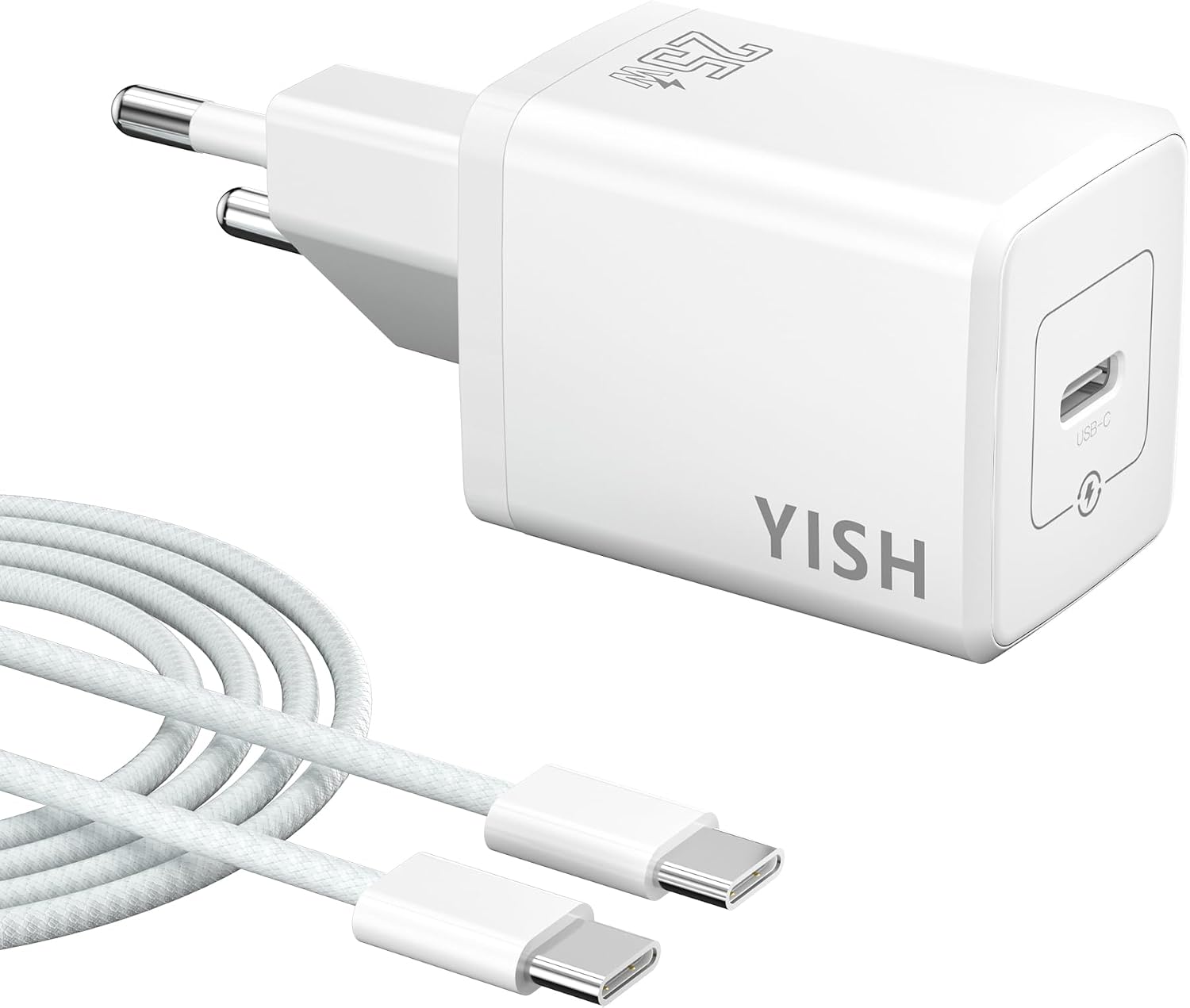 YISH 25W USB C Charger Fast Charging: Type C Plug Adapter Charger Head Mobile Fast Charging USBC Compatible with Smart Phone with 1M 60W Type C to C Cable