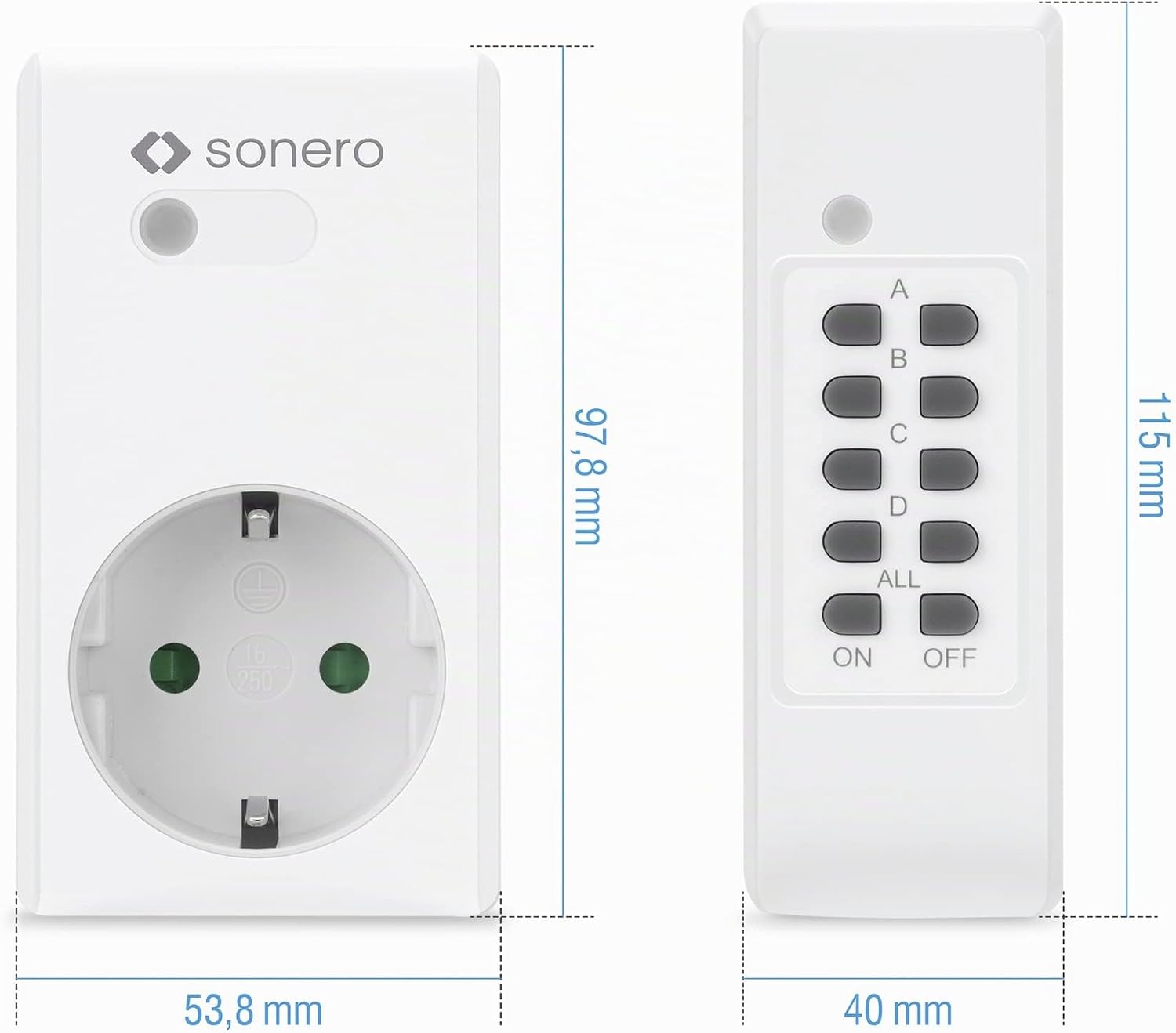 sonero juego de enchufes controlados por radio: 4 enchufes controlados por radio y 1 control remoto por radio, 1100 vatios, alcance máximo de 30 m, interior, blanco - Imagen 2