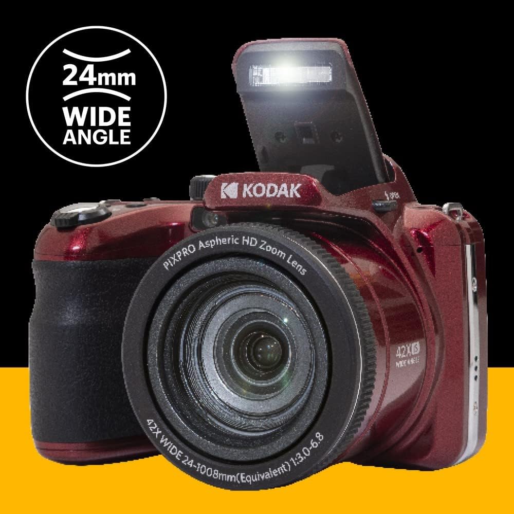 KODAK Pixpro AZ425 20MP Bridge Camera with 42x Optical Zoom + Protective Case + 32GB SD Card - Full HD 1080p Video, 24mm Wide Angle, Stabilizer, 3" LCD Screen - Red - Imagen 5