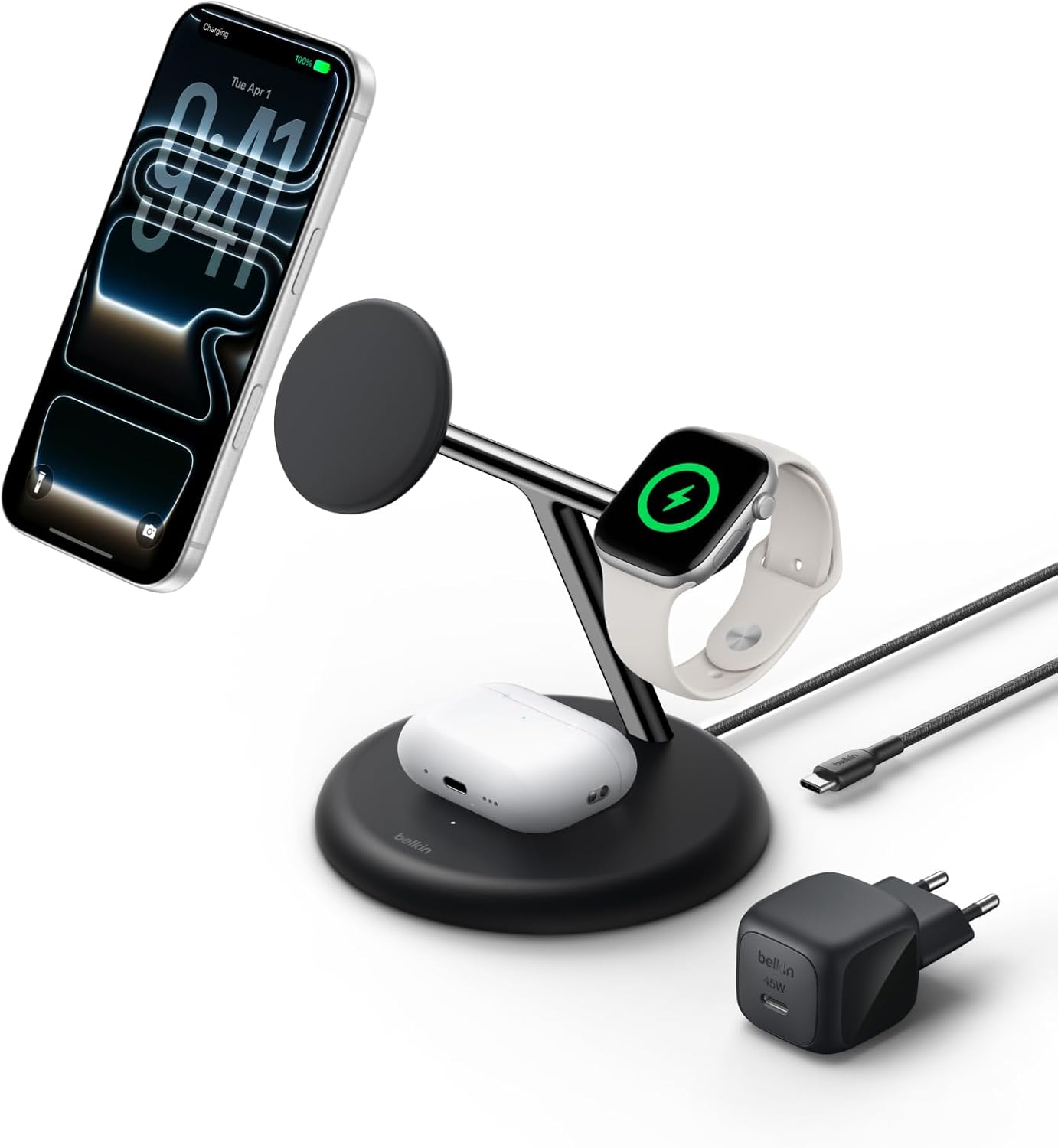 Belkin UltraCharge Pro 3-in-1 Magnetic Wireless Charger Qi2 25W Black