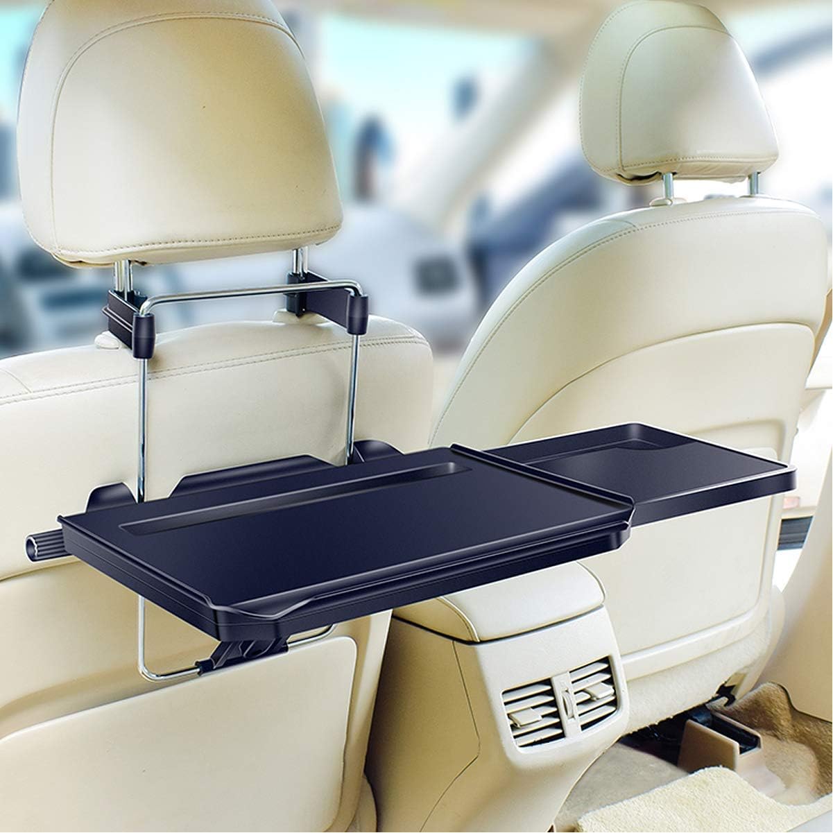 2 in 1 Car Steering Wheel Tray, Back Seat Headrest Tray for Eating Food, Drinks and Writing Work on Laptop, Black Car Desk - Imagen 2