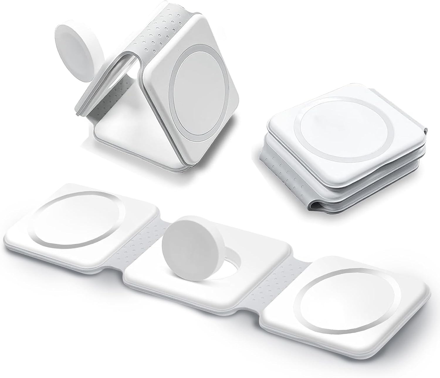 HD-Line Magnetic Wireless Charger 3 in 1 Foldable Charger Compatible with iPhone 15 14 13 12 Apple Watch Ultra 9/8/7/6/5/4/3/2/SE/AirPods 2/3/Pro, Fast Charger, White