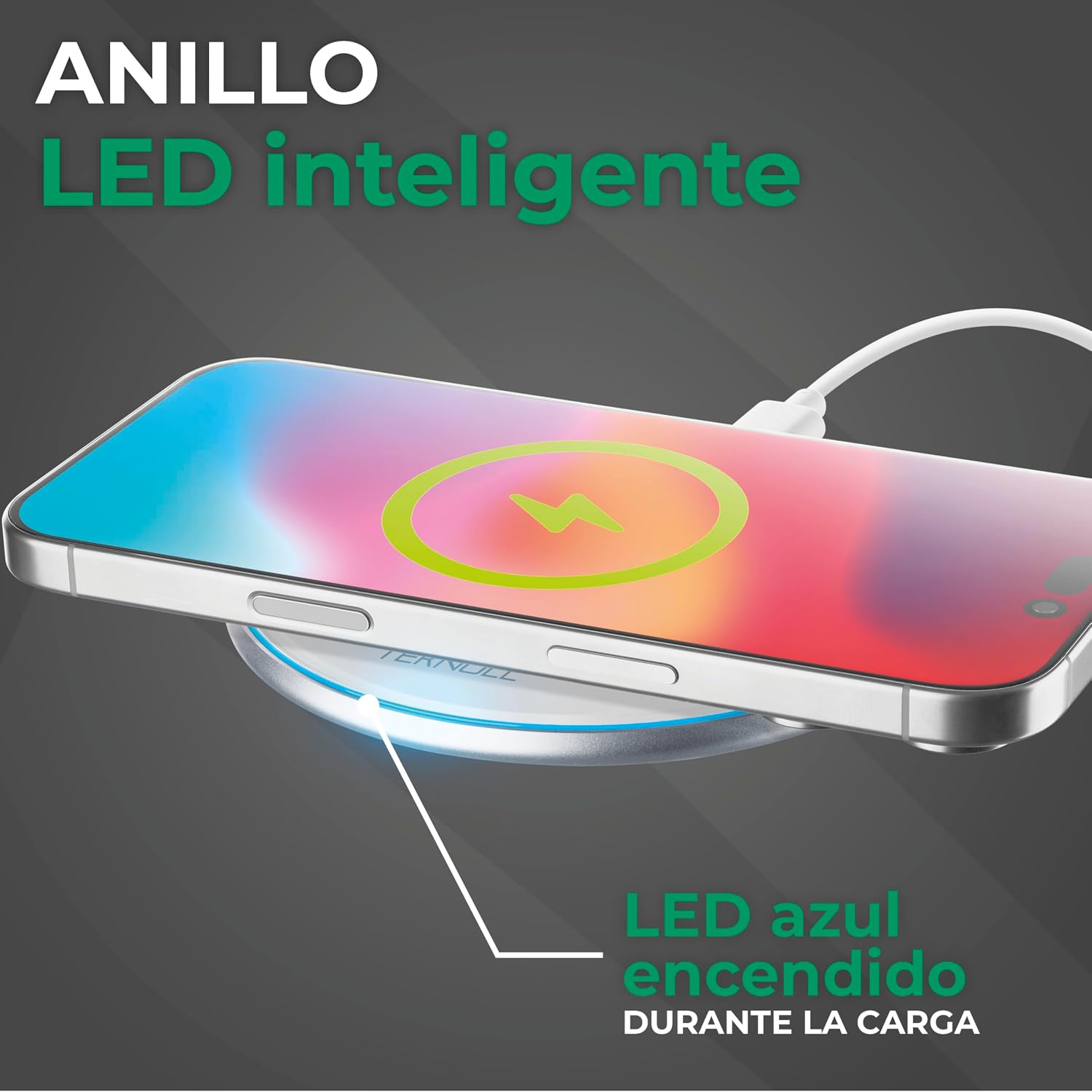 15W Wireless Charger, Fast Charging Dock with Circular LED Indicator, 160cm USB-C Cable Included, Compatible with Wireless Smartphones, Ultra Slim and Safe Design - Imagen 3