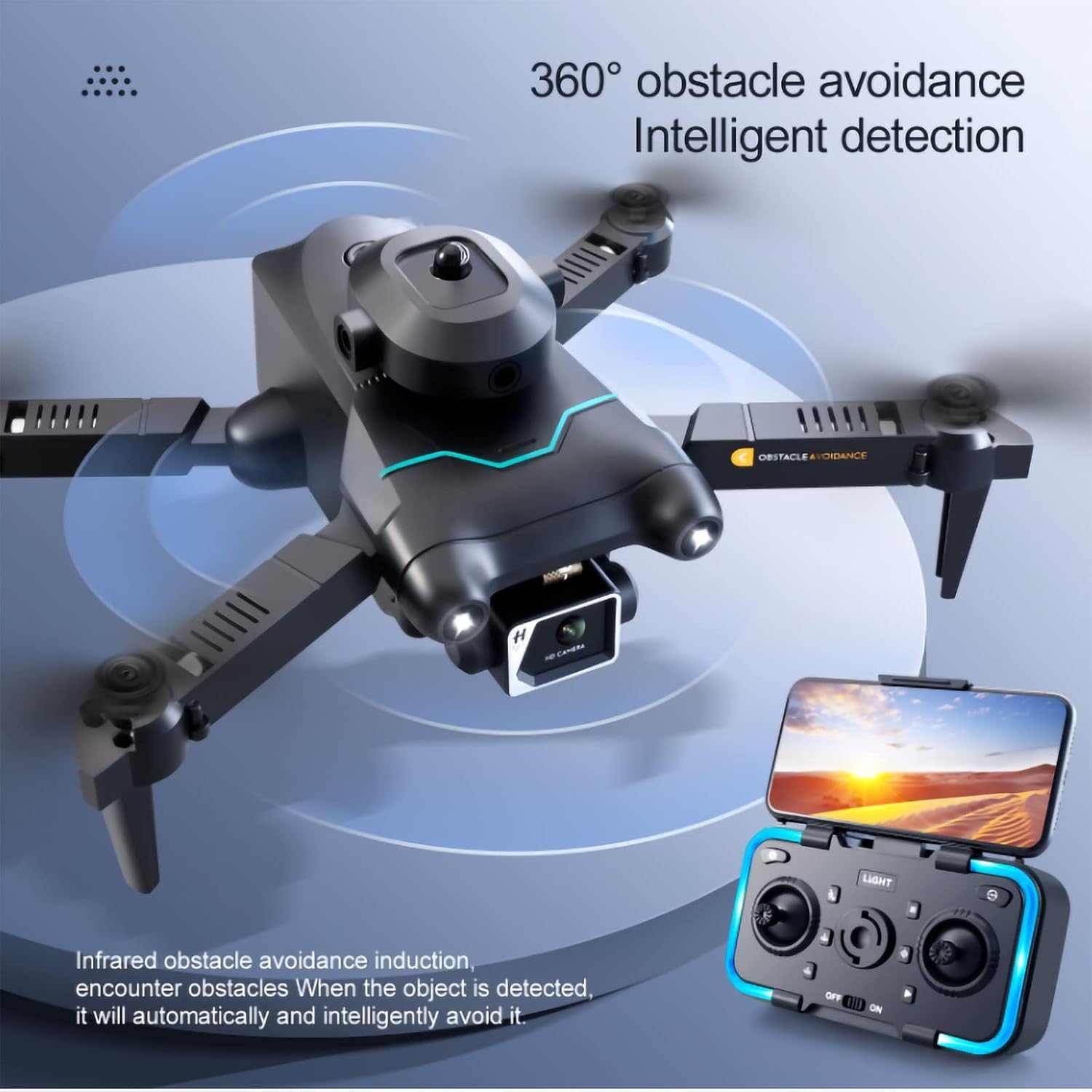 Mini Drone 4K HD Professional Dual Camera, Foldable Quadcopter to Prevent Obstacles of Optical Flow, with 2 Batteries Stunt Flip, Blue - Imagen 7