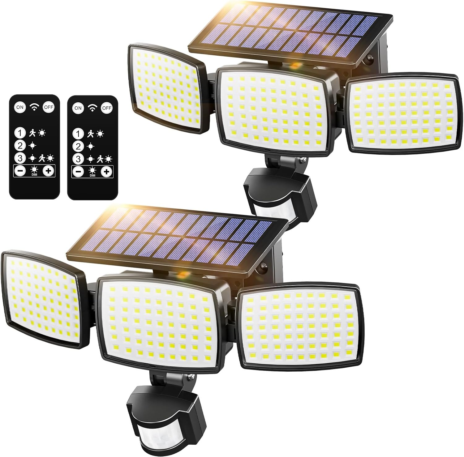 Solar Security Light Outdoor, 189 LED 1200LM 3 Modes Solar Garden Lights Outdoor with Remote Control, 3 Heads Motion Sensor Lights, Solar Flood Light for