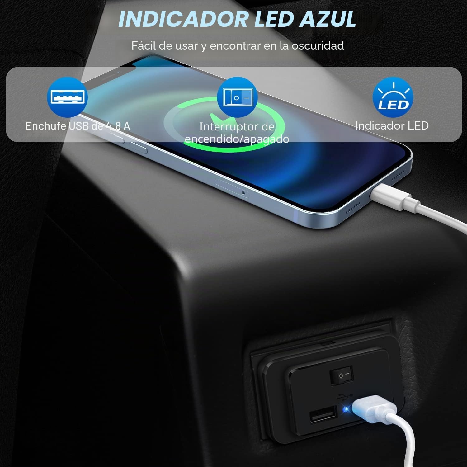 2 Pcs 4.8A Dual USB Car Charger Socket with Switch Adapter 12V/24V USB Power Socket Panel Fast Charging with LED for Boat SUV RV Truck Marine - Imagen 4