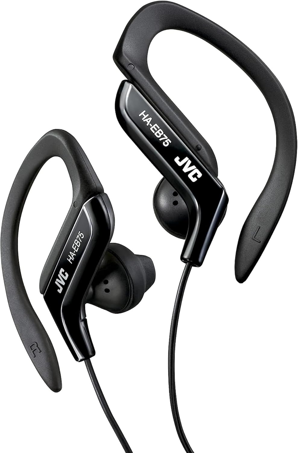 JVC HA-EB75-BN-U Sports Headphones with Adjustable Clip, Secure Fit 5 Positions, Splash-Resistant, Powerful Sound with Bass, Cable 1.2 m L-Shape Compatible with Smartphone