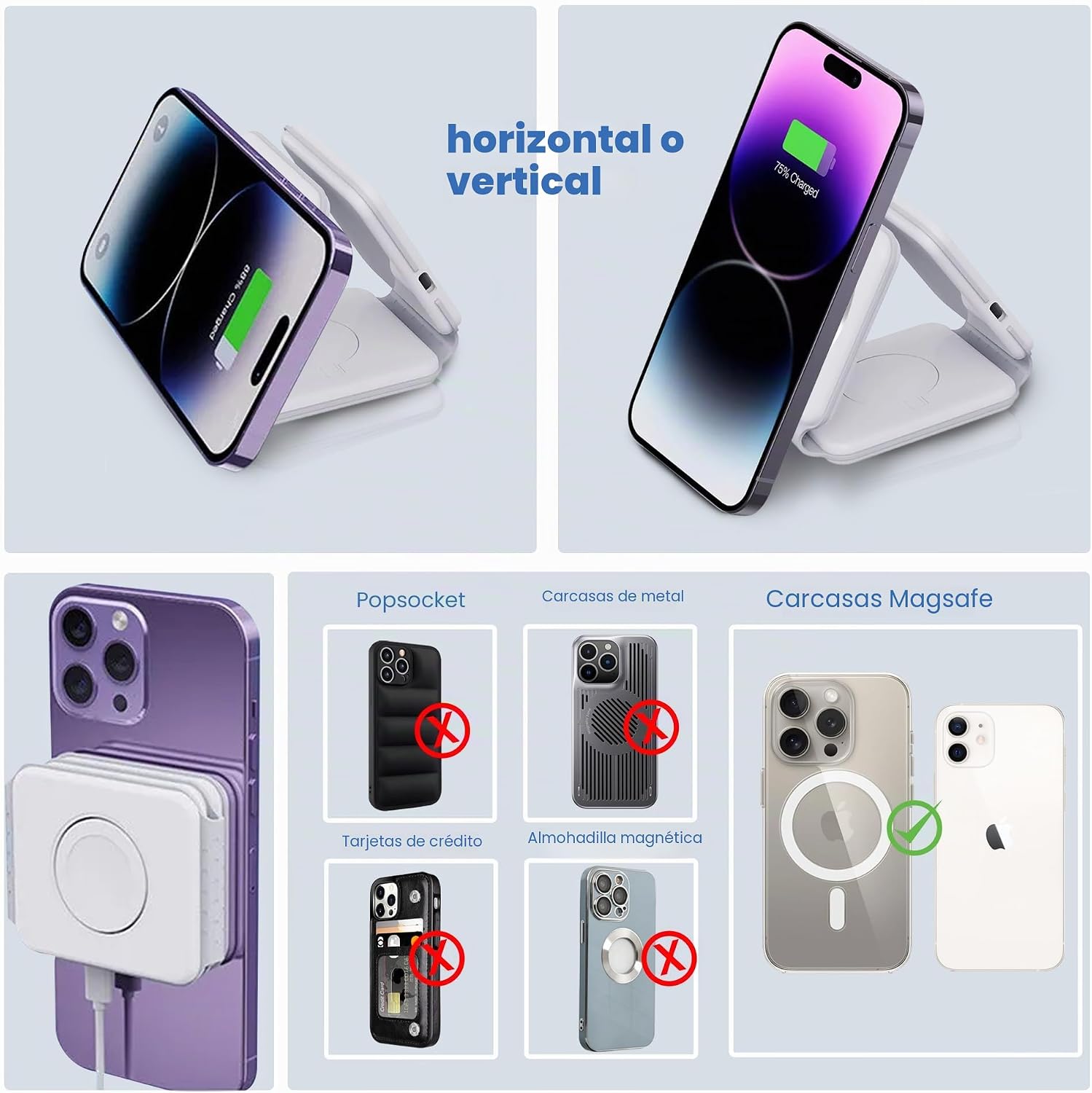 HD-Line Magnetic Wireless Charger 3 in 1 Foldable Charger Compatible with iPhone 15 14 13 12 Apple Watch Ultra 9/8/7/6/5/4/3/2/SE/AirPods 2/3/Pro, Fast Charger, White - Imagen 4