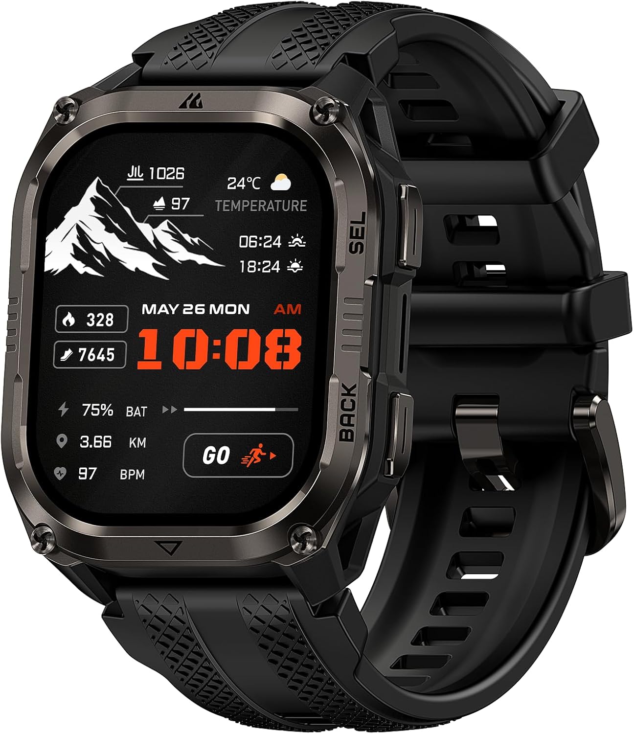 KOSPET Pulse 2 Smartwatch with GPS, 5 ATM and IP69, 15 Days Battery | AMOLED Military Smartwatch 1.96 Inch Heavy Duty LED Flashlight 170+ Sports Heart Rate Sleep for Android iPhone