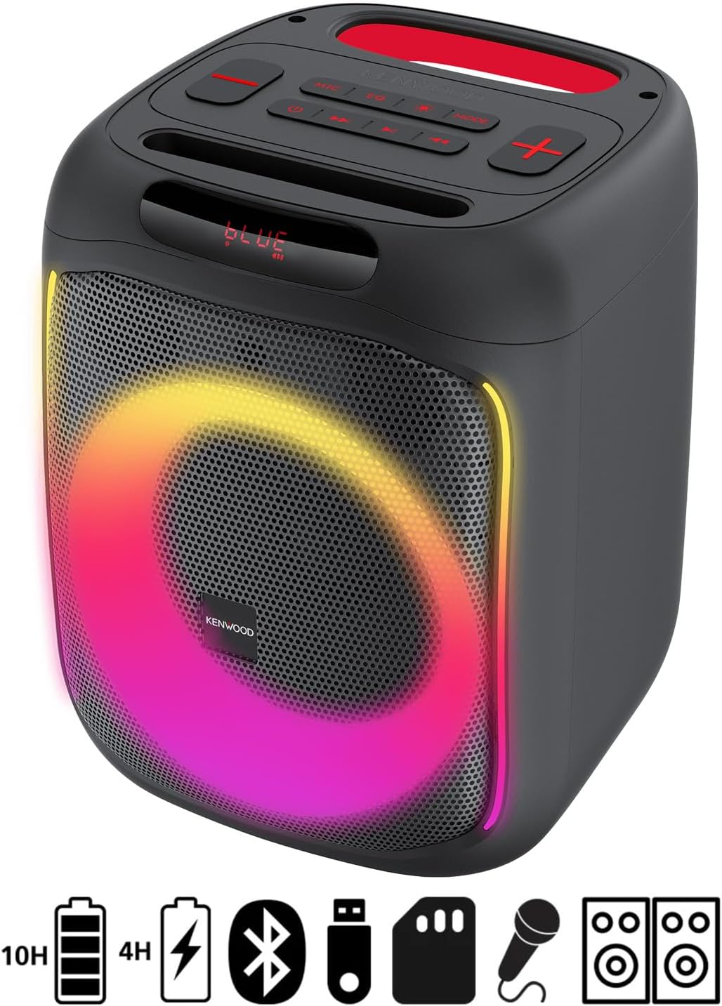 Kenwood AS-P200BT Party Speaker Bluetooth 50W RMS, TWS, USB, SD, Black | Built-in DSP amplifier, 165 mm woofer + 2 tweeters 25 mm, Li-Ion battery 10 h, dynamic light show - Imagen 2