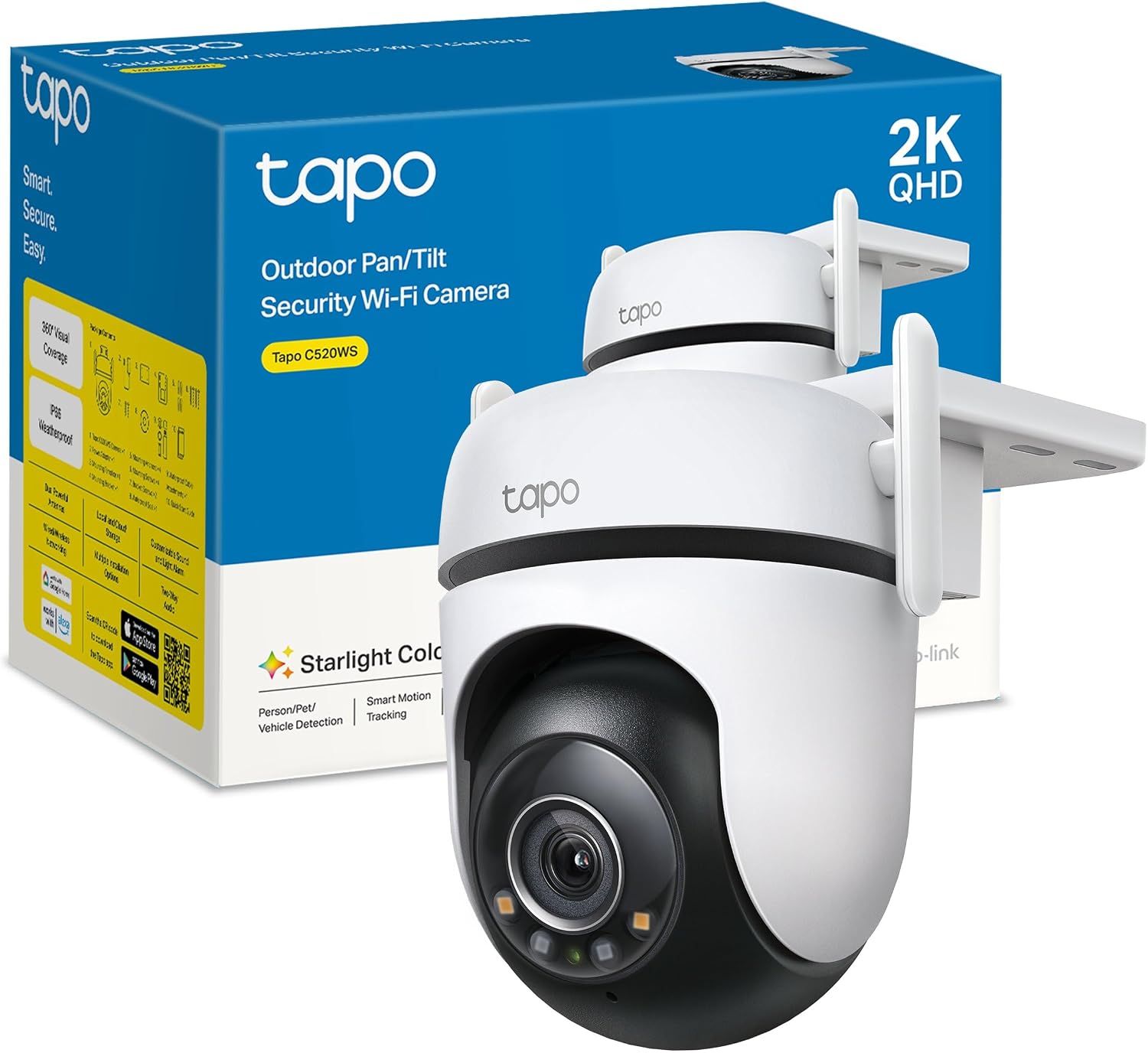 Tapo C520WS – Outdoor WiFi Surveillance Camera 360º, 2K QHD, AI Detection | Motion Detection, People, Pets, Vehicles and more. Color Night Vision. Light and sound alarm. Supports MicroSD.