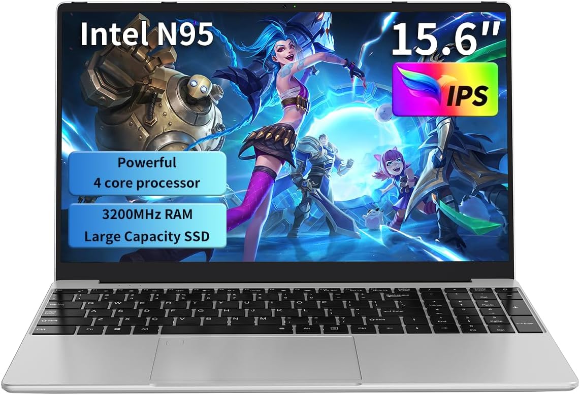 15.6" FHD Gaming Laptop, Intel N95 Turbo Boost 3.4GHz, 16GB DDR4 3200 RAM + 512GB SSD, RGB Backlit Keyboard and Fingerprint Unlock, Computer