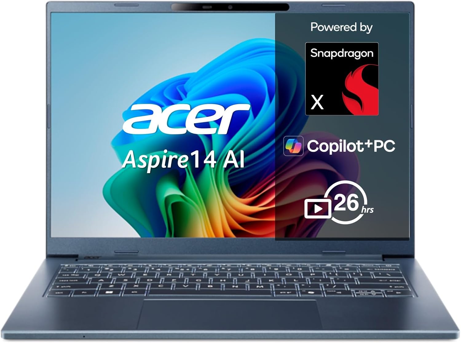 Acer Aspire 14 AI Copilot+ PC A14-11M, Laptop 14" WUXGA IPS (Qualcomm Snapdragon X X1-26100, 16 GB RAM, 512 GB SSD, Qualcomm Adreno, Windows 11 Home), Blue, Spanish QWERTY Keyboard