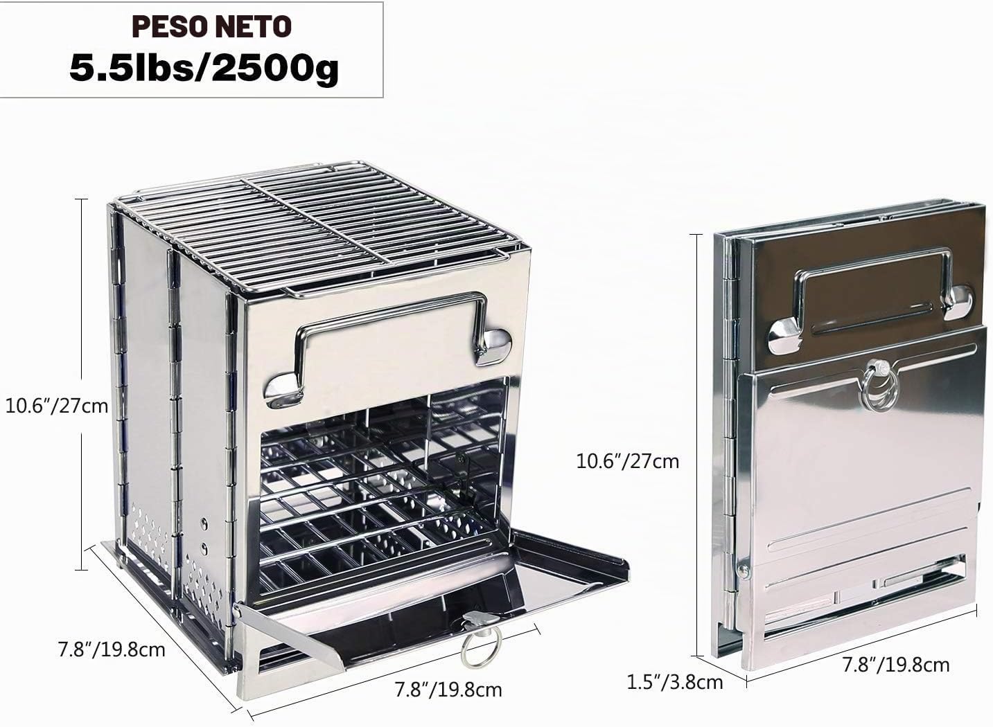 REDCAMP Large Wood Burning Stove Stainless Steel Compact Portable Folding Stove Ideal for Backpacking, Hiking, Travel, Outdoor Cooking and Picnic - Imagen 4