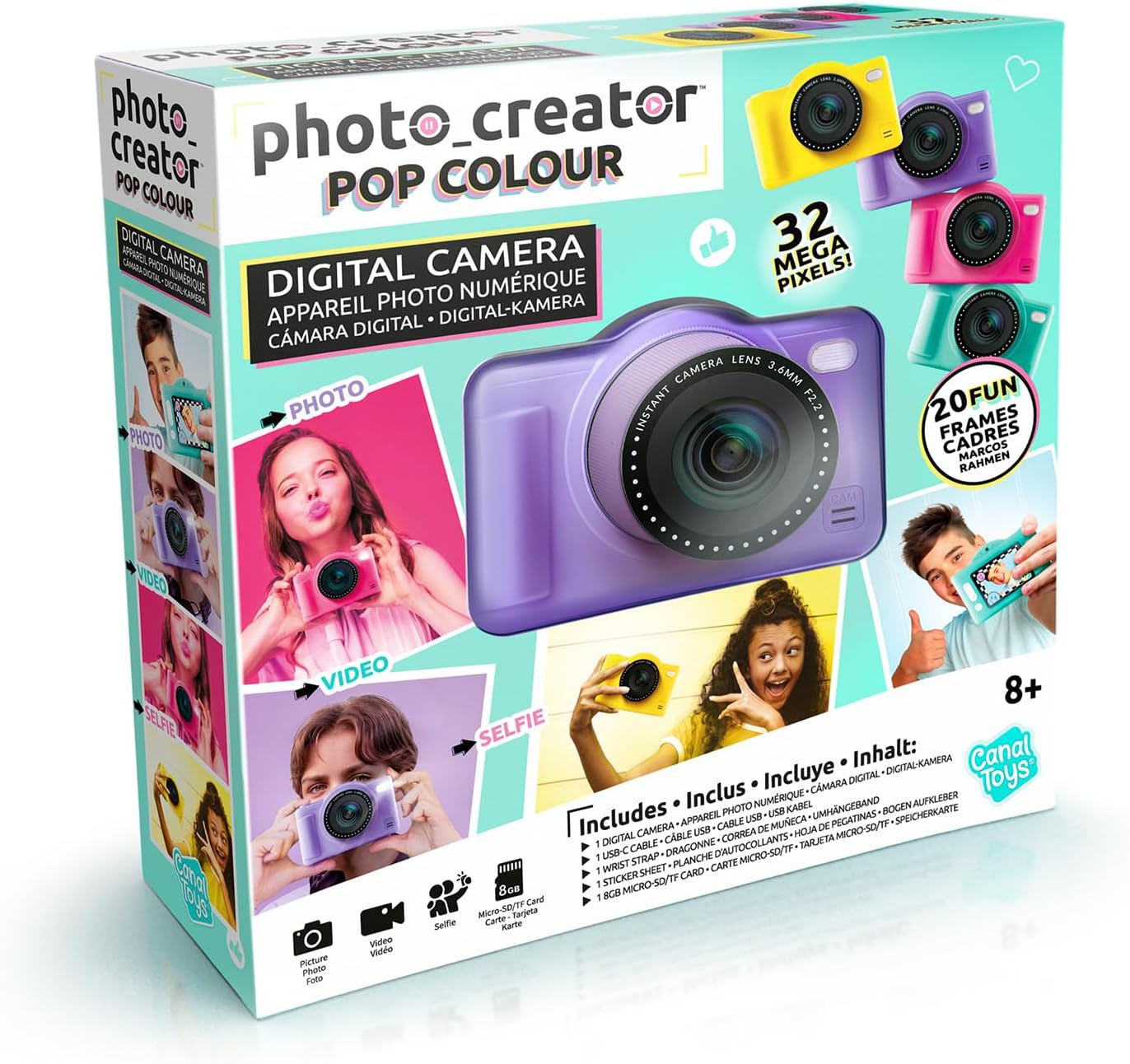 Canal Toys - Photo Creator - Dual Lens Kids Digital Camera (Purple Mini Compact Camera) - 32 MegaPixels, LCD Display, 8GB SD Card Included - CLK 041