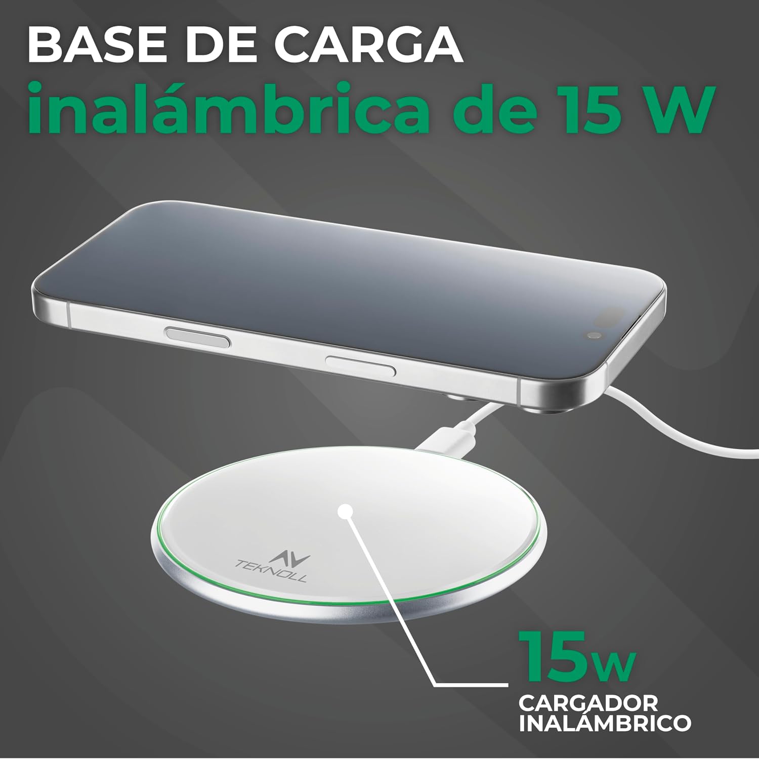 15W Wireless Charger, Fast Charging Dock with Circular LED Indicator, 160cm USB-C Cable Included, Compatible with Wireless Smartphones, Ultra Slim and Safe Design - Imagen 2