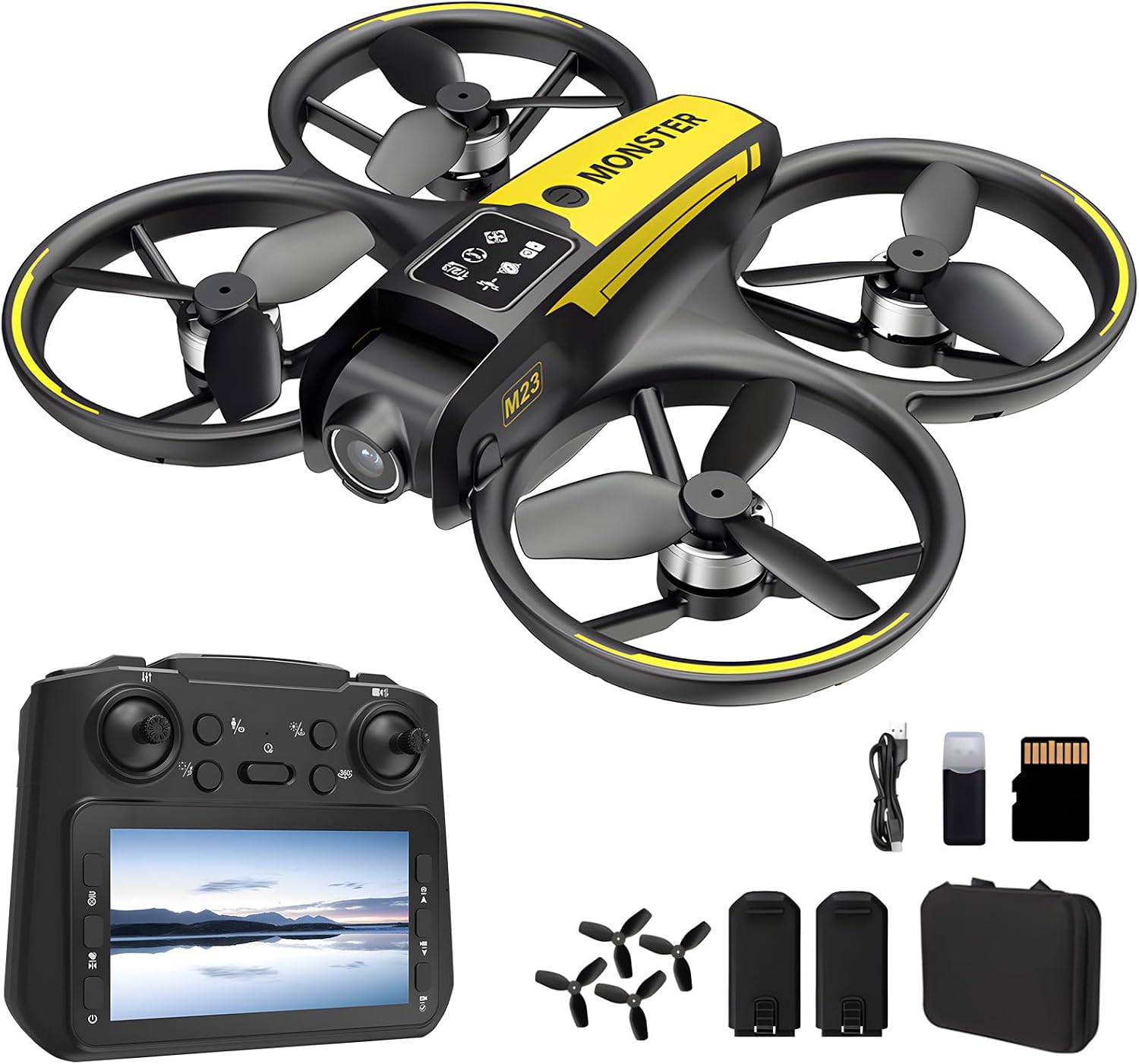 Drone for Kids with Camera and Remote Control with 4.5" Screen - RC Drone for Beginners with Brushless Motor, Optical Flux, One Key Takeoff, FPV Video, 2