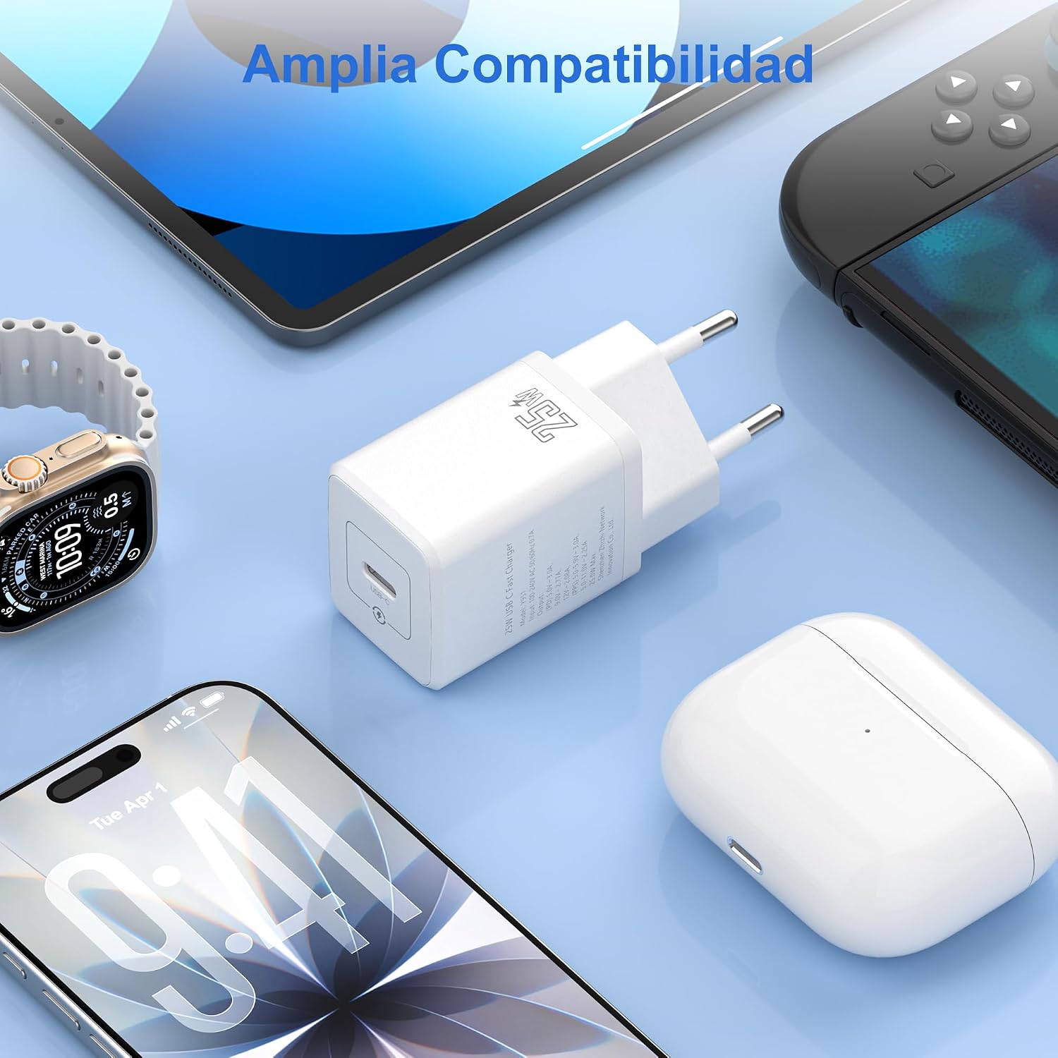 YISH 25W USB C Charger Fast Charging: Type C Plug Adapter Charger Head Mobile Fast Charging USBC Compatible with Smart Phone with 1M 60W Type C to C Cable - Imagen 5