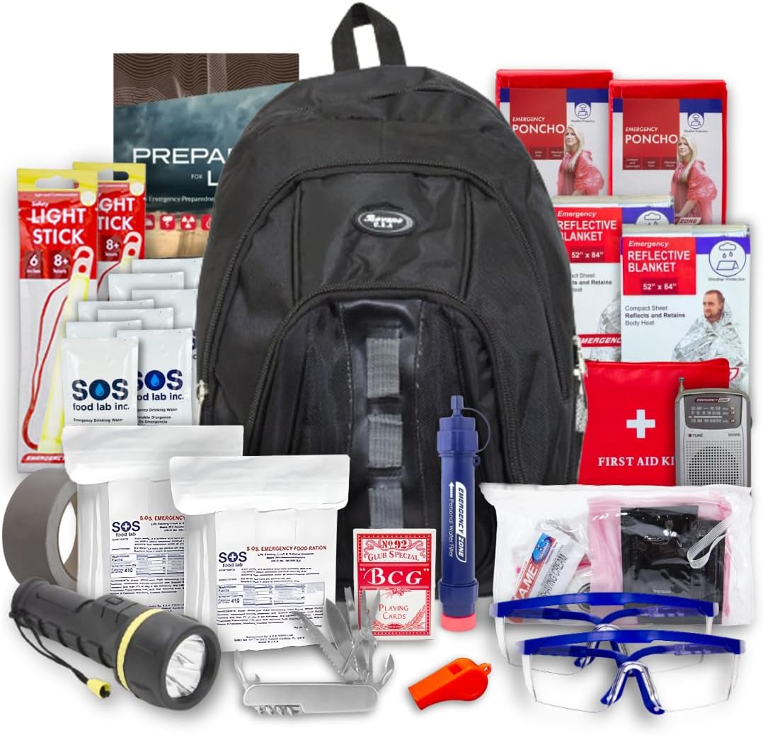 Emergency Zone The Essentials 72-Hour Complete Survival Kit, Prepare Your Family for Hurricanes, Earthquakes, Floods, Emergency Disasters, Travel Bag Available in 2 and 4