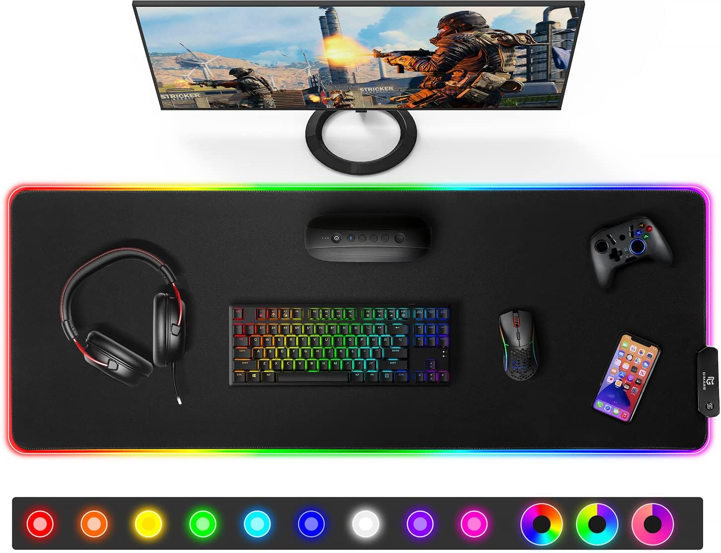 Gimars RGB Gaming Mouse Pad, 800 x 300 mm XXL Mousepad with 12 Modes LED Lighting, Mouse Mat Smooth Surface First Waterproof Non-Slip Rubber Base for Desk, Office Gamer