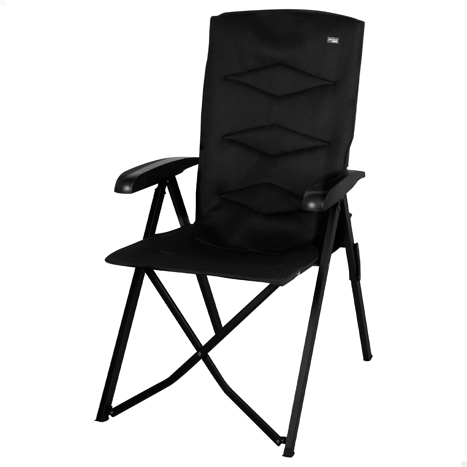 AKTIVE 63058 Padded Folding Chair, 5 Positions, Supports 110 kg, Non-Slip Stops, Aluminium Frame, Polyester Fabric, Folding Chairs, Includes Carry Case, 49 x 76 x 109 cm, Black