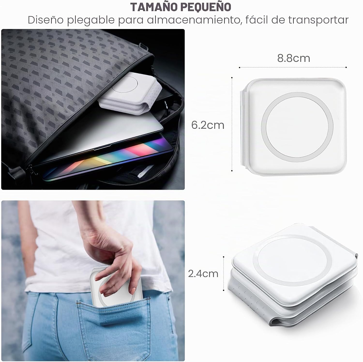 HD-Line Magnetic Wireless Charger 3 in 1 Foldable Charger Compatible with iPhone 15 14 13 12 Apple Watch Ultra 9/8/7/6/5/4/3/2/SE/AirPods 2/3/Pro, Fast Charger, White - Imagen 5
