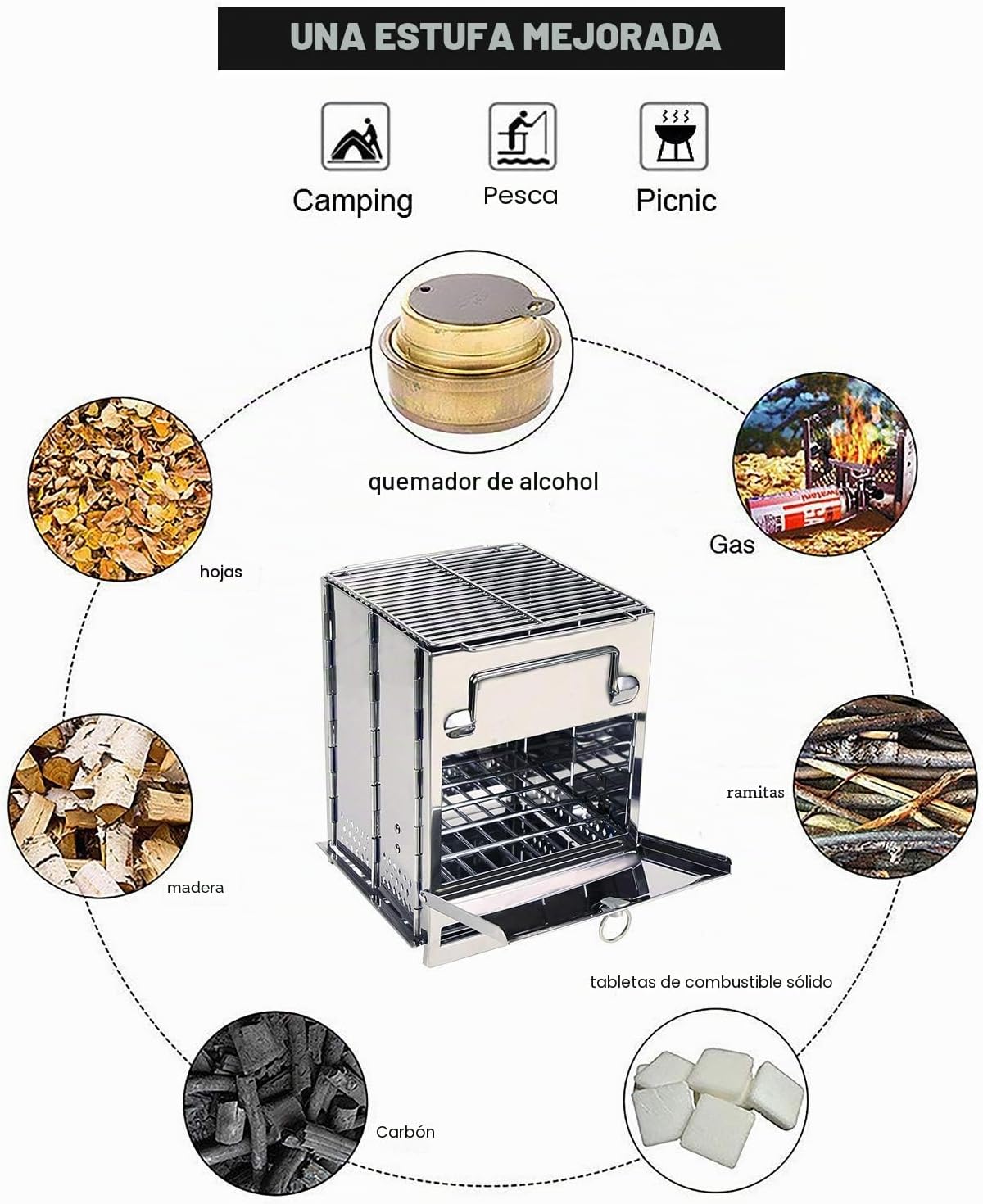REDCAMP Large Wood Burning Stove Stainless Steel Compact Portable Folding Stove Ideal for Backpacking, Hiking, Travel, Outdoor Cooking and Picnic - Imagen 5