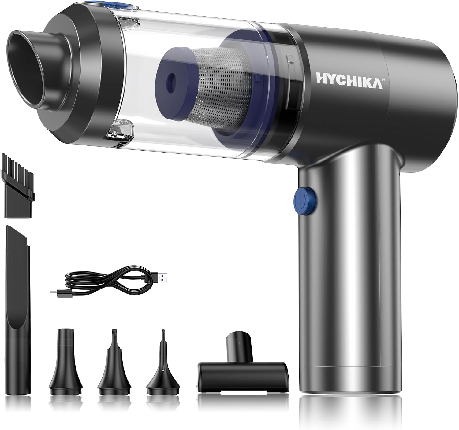 HYCHIKA Cordless Handheld Vacuum Cleaner - 19kPa 2600mAh Mini Vacuum Cleaner with Airflow Battery for Car, Brushless Motor, One Button Dust Empty, Washable HEPA Filter for Car, Sofa