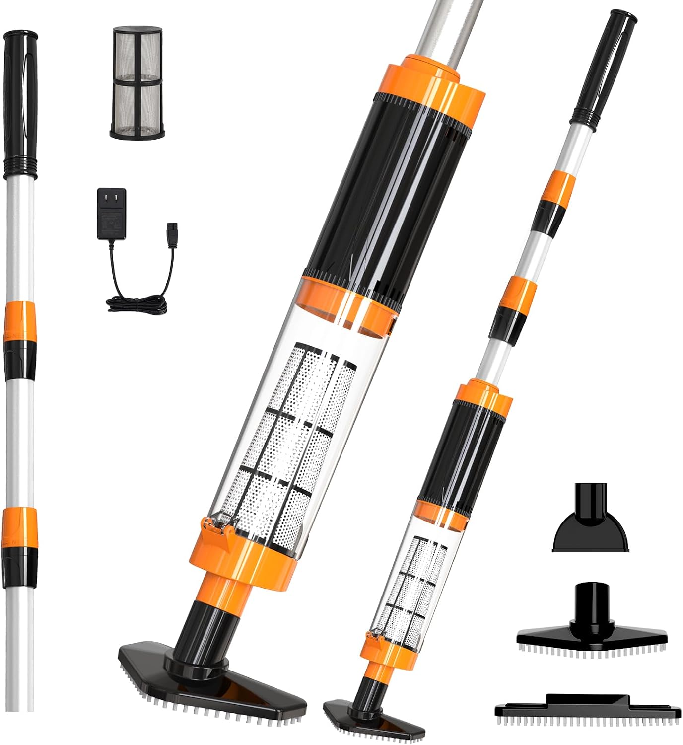 3 in 1 Manual Pool Vacuum Cleaner, Electric Pool Cleaner | Cordless Pool Vacuum Cleaner with Battery for Spas, Small Pools, Run Time 90 Minutes, Orange