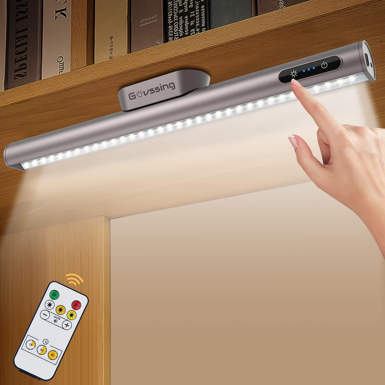 GOVSSING Desk Lamp - 4000mAh Wireless Desk Lamp with Remote Control, Stepless Dimming and 3 Color Modes Rechargeable LED Lamp, USB-C Closet Accessories for Closet,