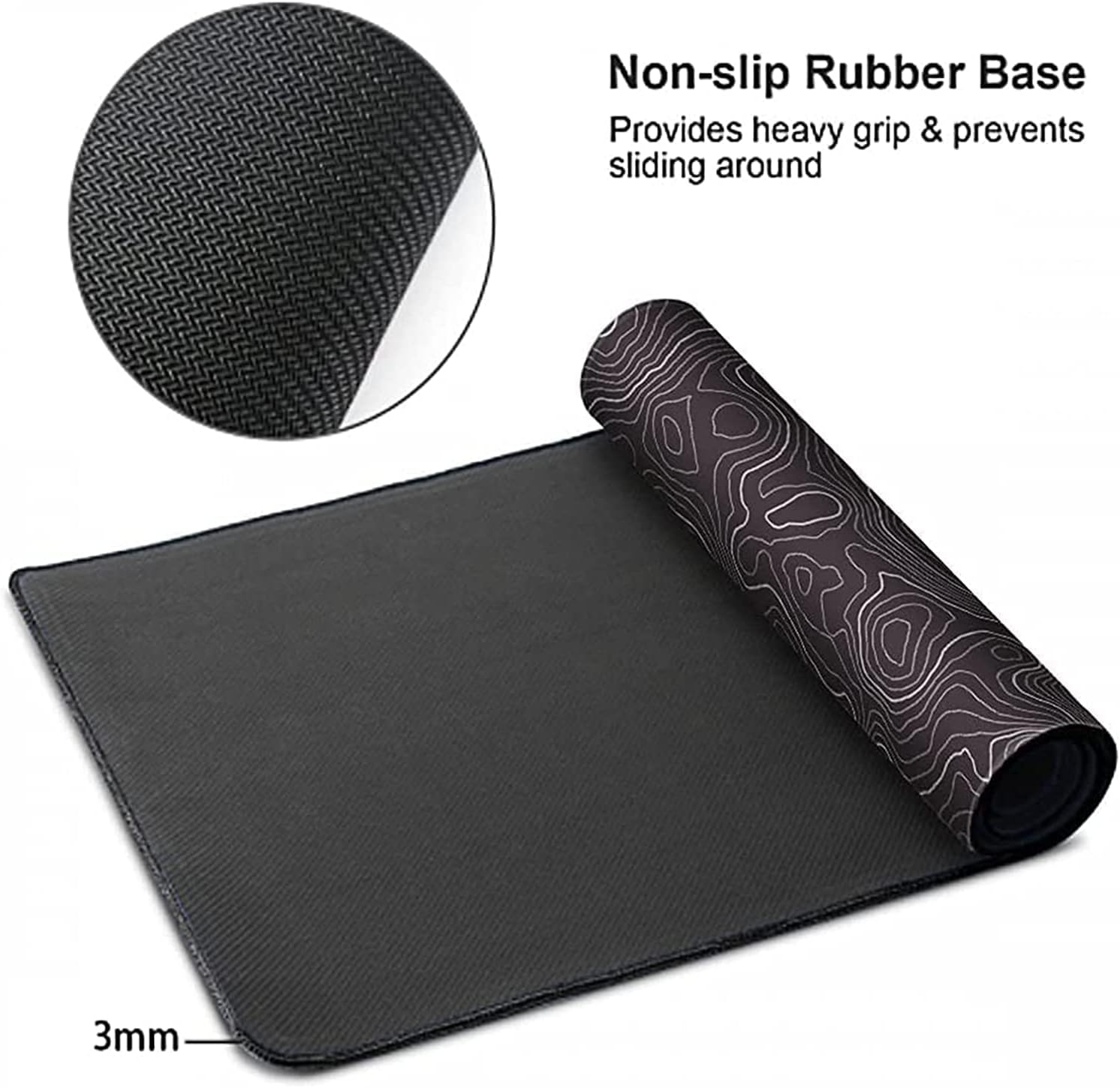 Large Mouse Pad (11.8" x 31.5", Extended Gaming Mouse Pad with Non-Slip Rubber Base, Background Topographic Map Lines, Geographic Contour for Games, - Imagen 6