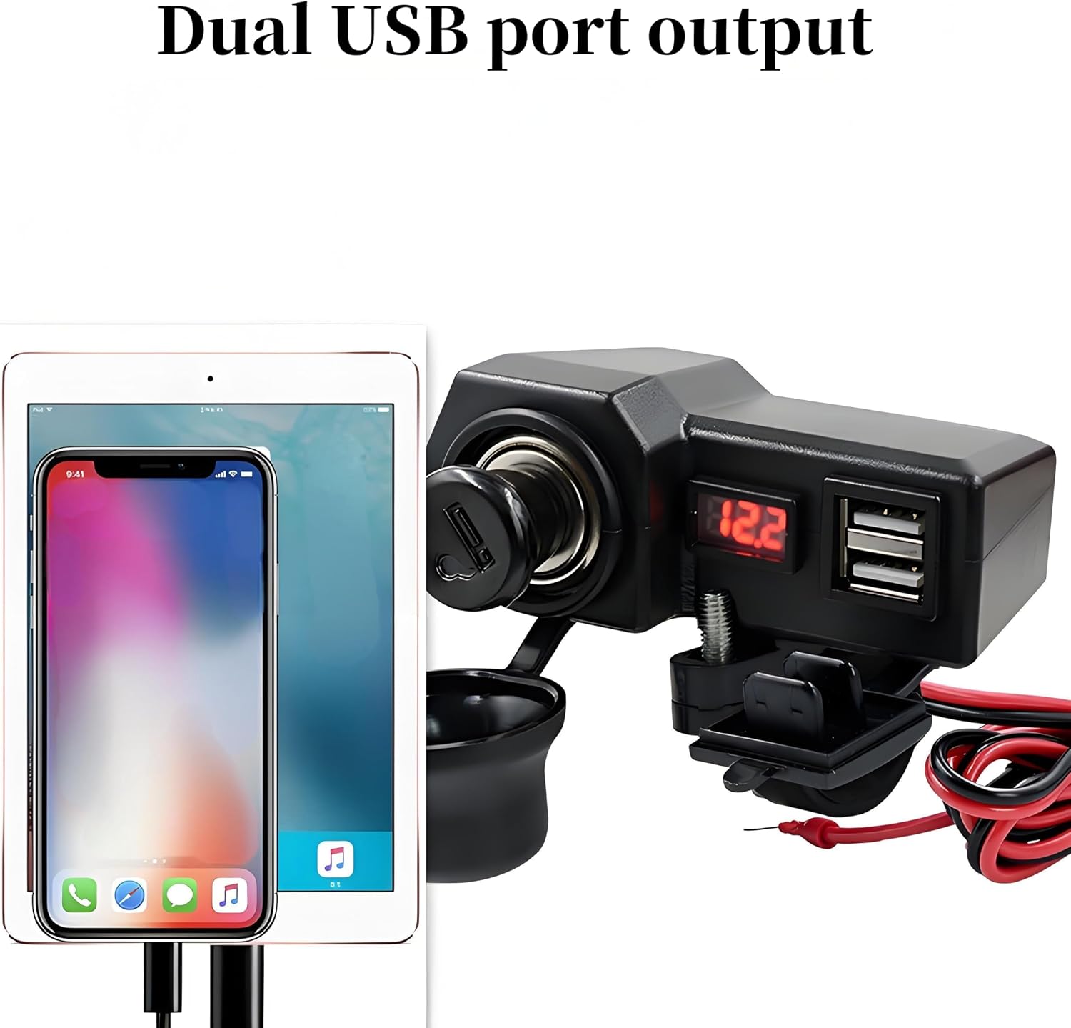 Motorcycle USB Charger with Cigarette Lighter & Voltmeter, Dual 3.4A Ports Waterproof for Car 10-24V - Imagen 3