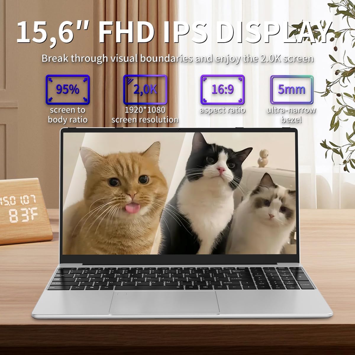 15.6" FHD Gaming Laptop, Intel N95 Turbo Boost 3.4GHz, 16GB DDR4 3200 RAM + 512GB SSD, RGB Backlit Keyboard and Fingerprint Unlock, Computer - Imagen 3