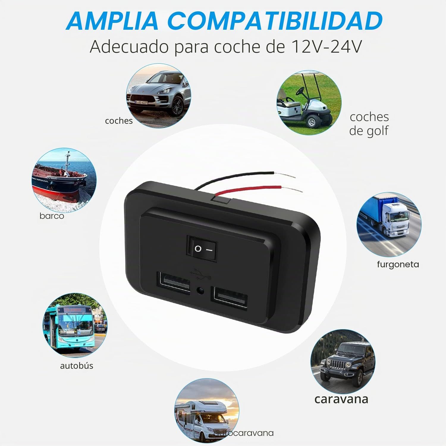 2 Pcs 4.8A Dual USB Car Charger Socket with Switch Adapter 12V/24V USB Power Socket Panel Fast Charging with LED for Boat SUV RV Truck Marine - Imagen 6