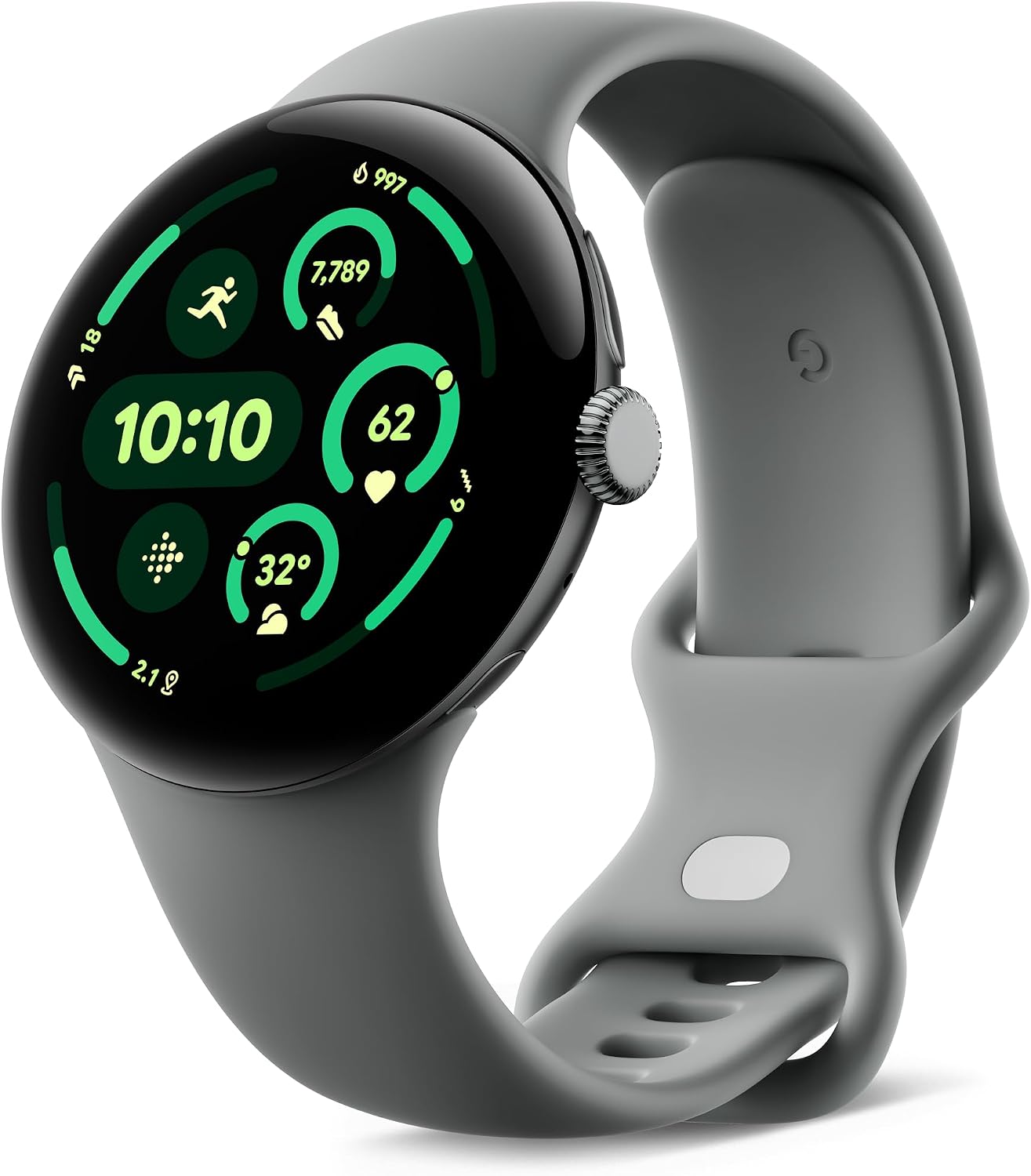 Google Pixel Watch 3 (45mm) - Matte Lichen Green Aluminium Case - Lichen Green Strap - Wi-Fi