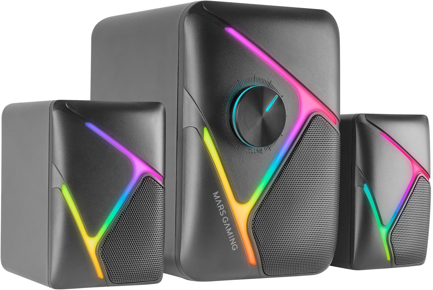 Mars Gaming MS-H21, RGB 2.1 Gaming Speakers and 35W Subwoofer, 3D Surround Inverted Drivers System, Compact Speakers with RGB Dynamic Lighting, USB Power and 3.5 mm Jack Connector, Black