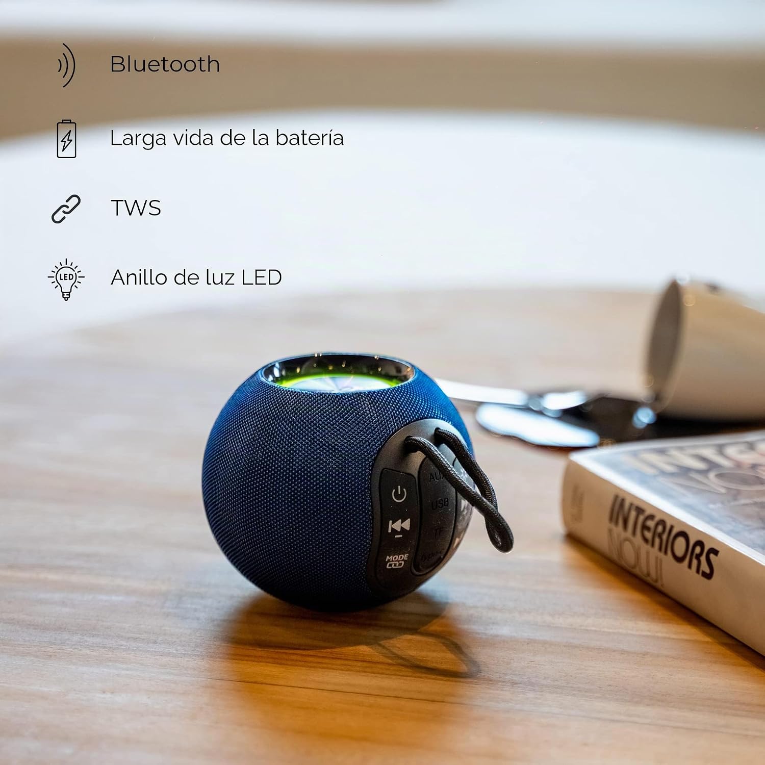 Ibiza - Boomy - Portable Round Bluetooth 360° 2.5" Battery Powered Speaker with LED Luminous Rings and TWS Function - Midnight Blue - Imagen 3
