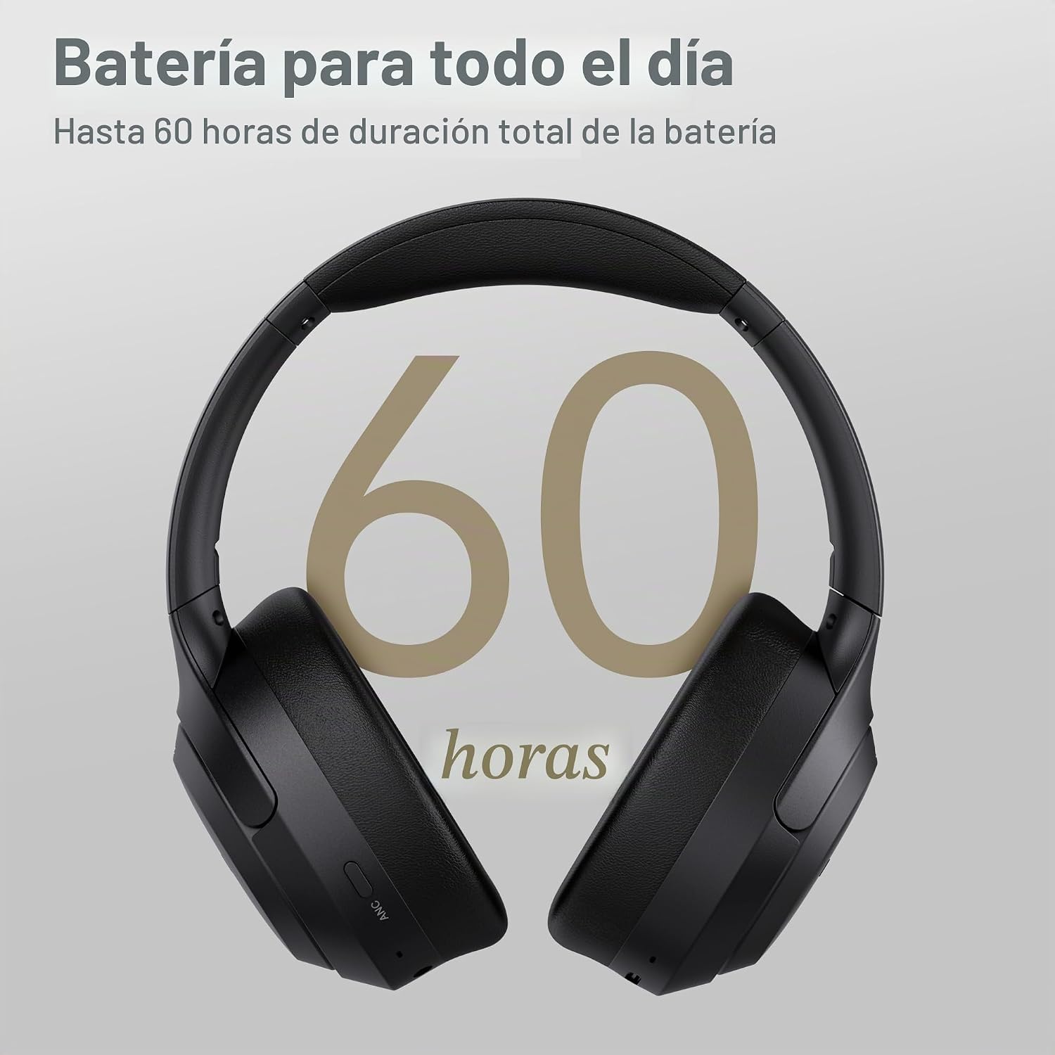 LORELEI QC60 Auriculares híbridos de cancenlling para ruido activo,Auriculares Bluetooth inalámbricos sobre la oreja con micrófono, 60H de tiempo de reproducción Plegable Ligero, Deep Bass- Negro - Imagen 4