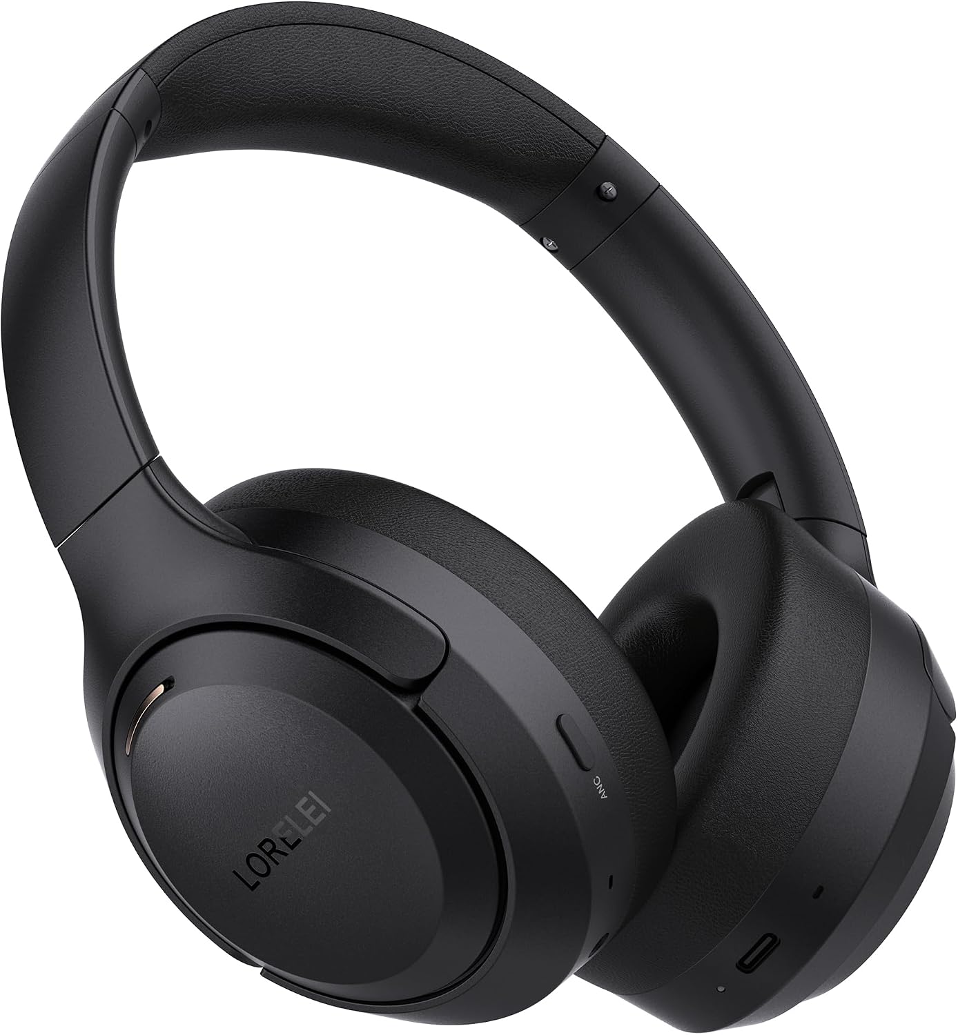 LORELEI QC60 Auriculares híbridos de cancenlling para ruido activo,Auriculares Bluetooth inalámbricos sobre la oreja con micrófono, 60H de tiempo de reproducción Plegable Ligero, Deep Bass- Negro