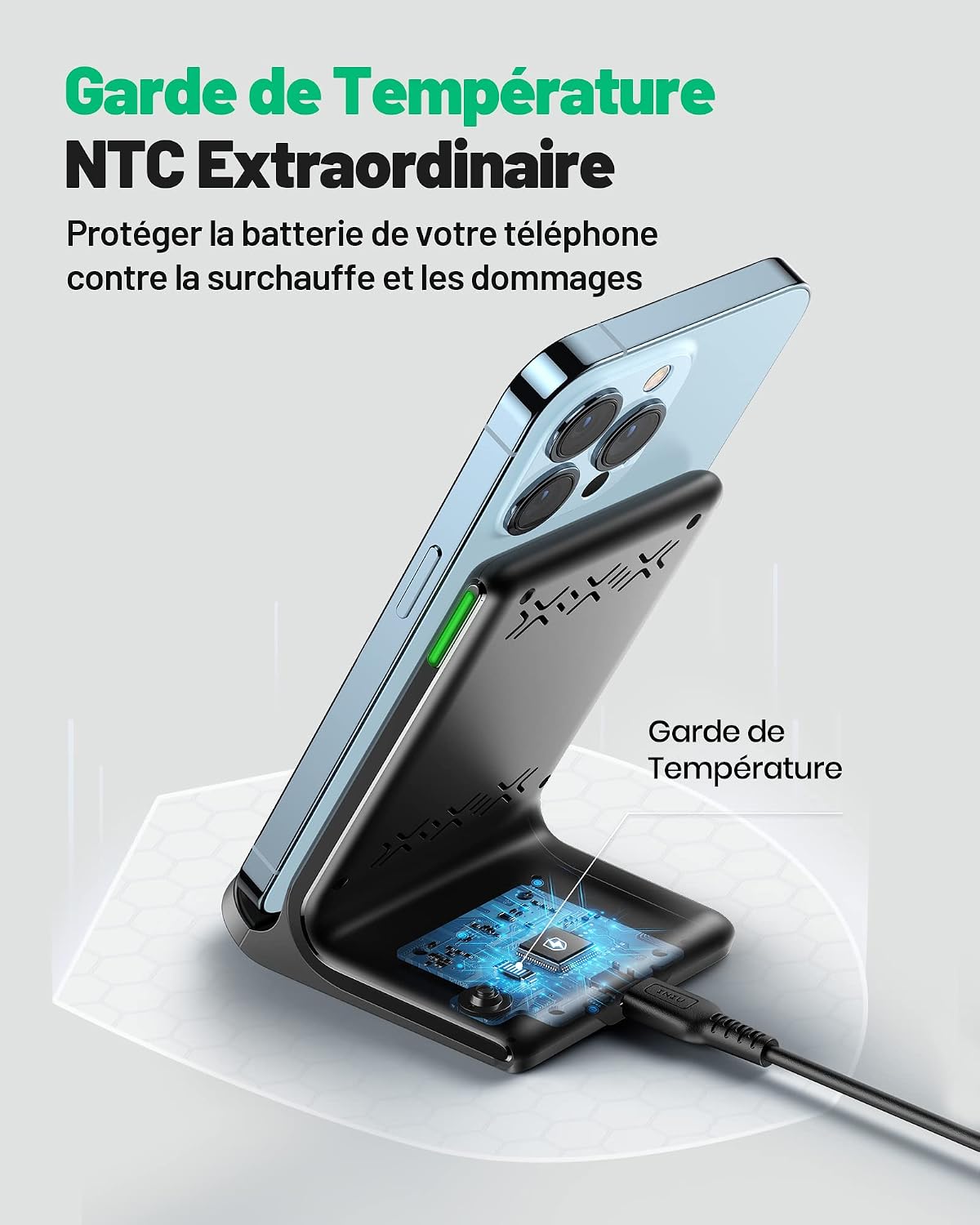 INIU Fast Wireless Charger, Qi Certified Wireless Charging Stand with USB Charger QC3.0 Adapter - Imagen 4
