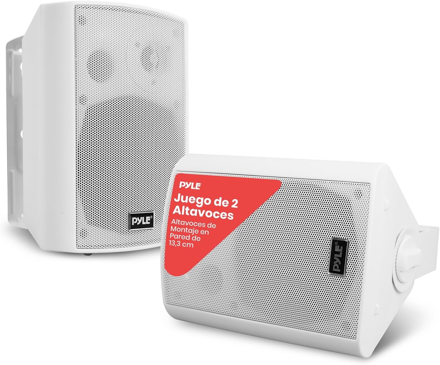 Pyle Speaker Pair System, Active, Passive, Weatherproof, Wireless, Stereo, Indoor, Outdoor, AUX, Bluetooth, White