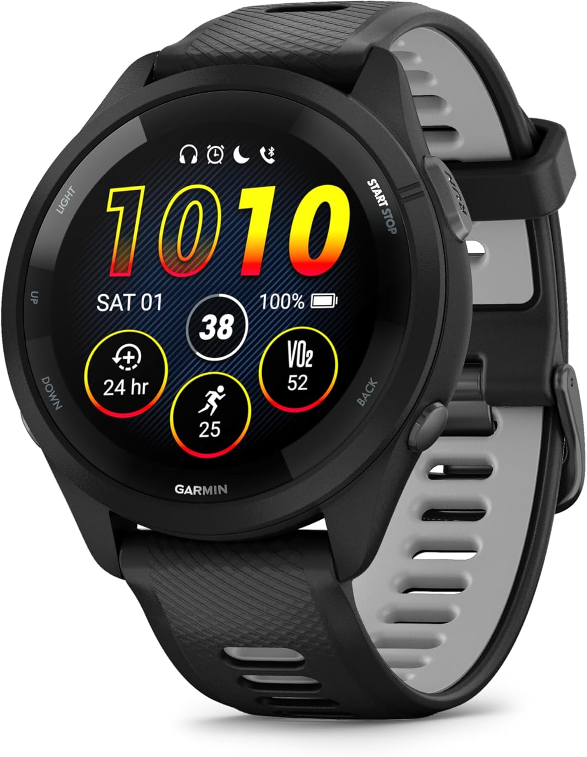 Garmin Forerunner 265 GPS Running Smartwatch, AMOLED Touchscreen, Optimized Metrics, Training Plans, Pay, Music, 13-Day Runtime, Black | 1.3 Amoled 46mm touch screen, built-in multi-band GPS, training metrics and recovery information