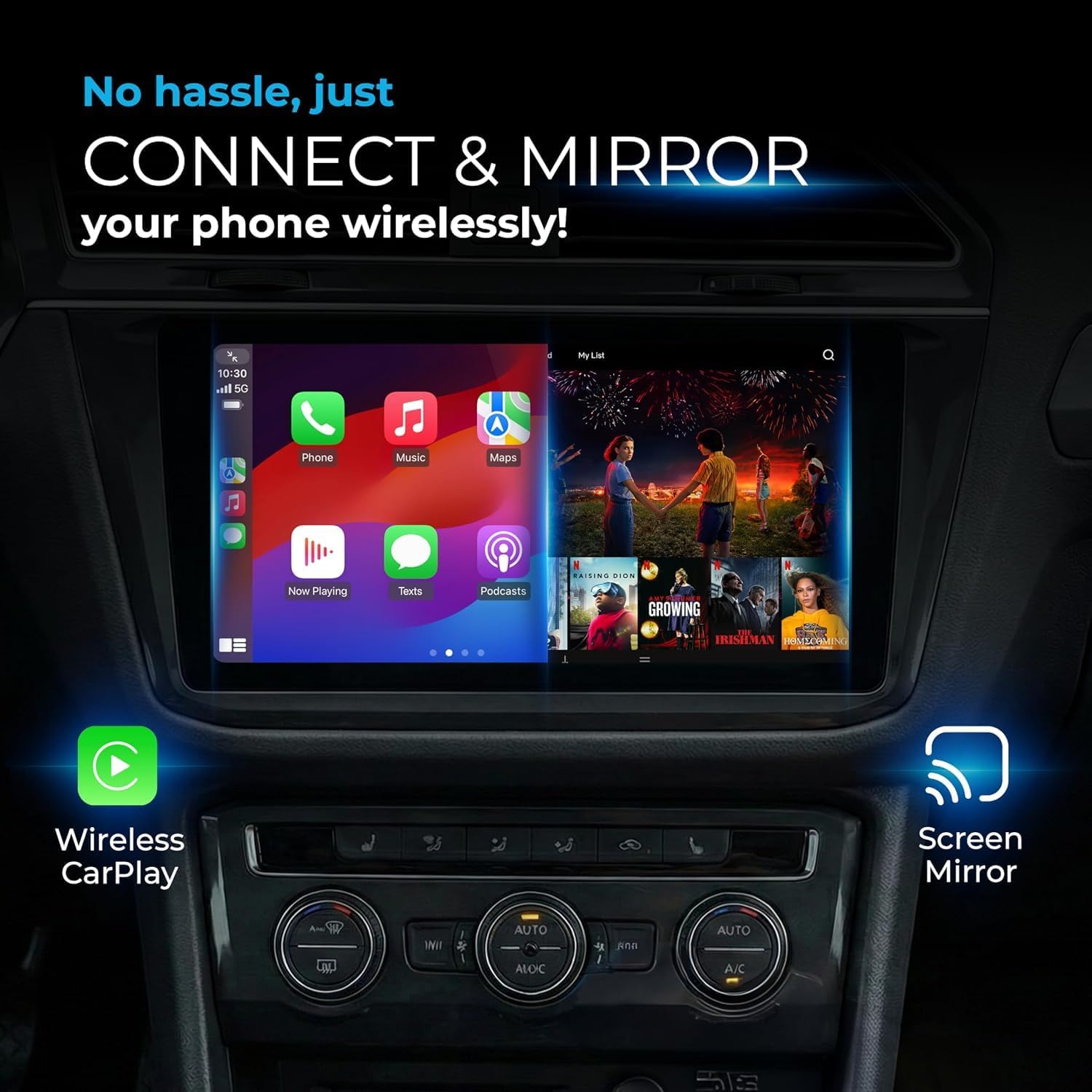 AutoSky Air Pro Wireless Display Mirror Adapter for CarPlay, Wireless CarPlay Adapter, USB-C DP Alt Mode for Smartphone, Car Mirror, Streaming and Charging - Imagen 5