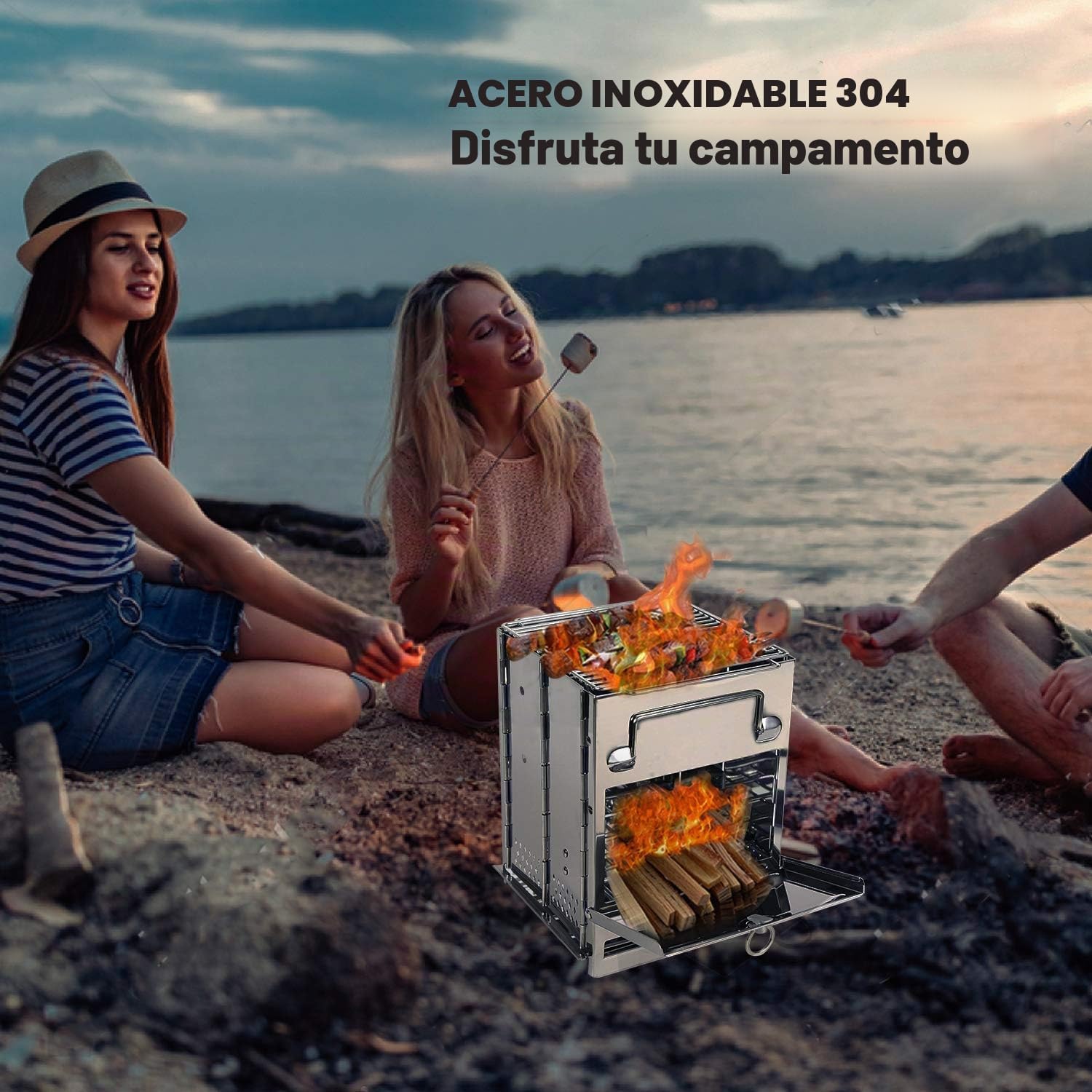 REDCAMP Large Wood Burning Stove Stainless Steel Compact Portable Folding Stove Ideal for Backpacking, Hiking, Travel, Outdoor Cooking and Picnic - Imagen 3