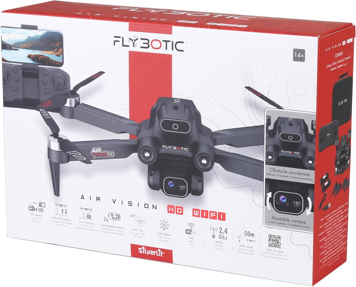 Flybotic Air Vision HD Drone – Foldable WiFi Drone with HD Camera – Automatic Take-off and Landing – Stationary Flight – 2.4 GHz Technology – 2 Rechargeable Batteries – 14 Years Old - Imagen 6